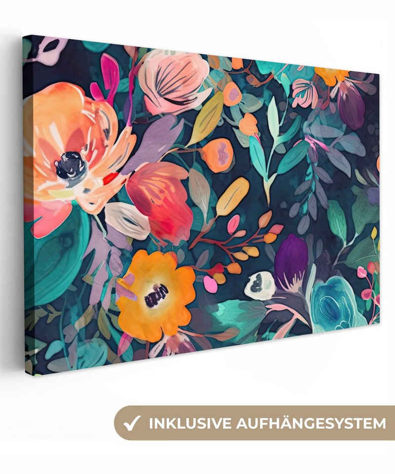 OneMillionCanvasses® Leinwandbild Bunt - Blumen - Kunst - Natur - Hippie, (1 St), Wandbild Leinwandbilder, Aufhängefertig, Wanddeko, 30x20 cm