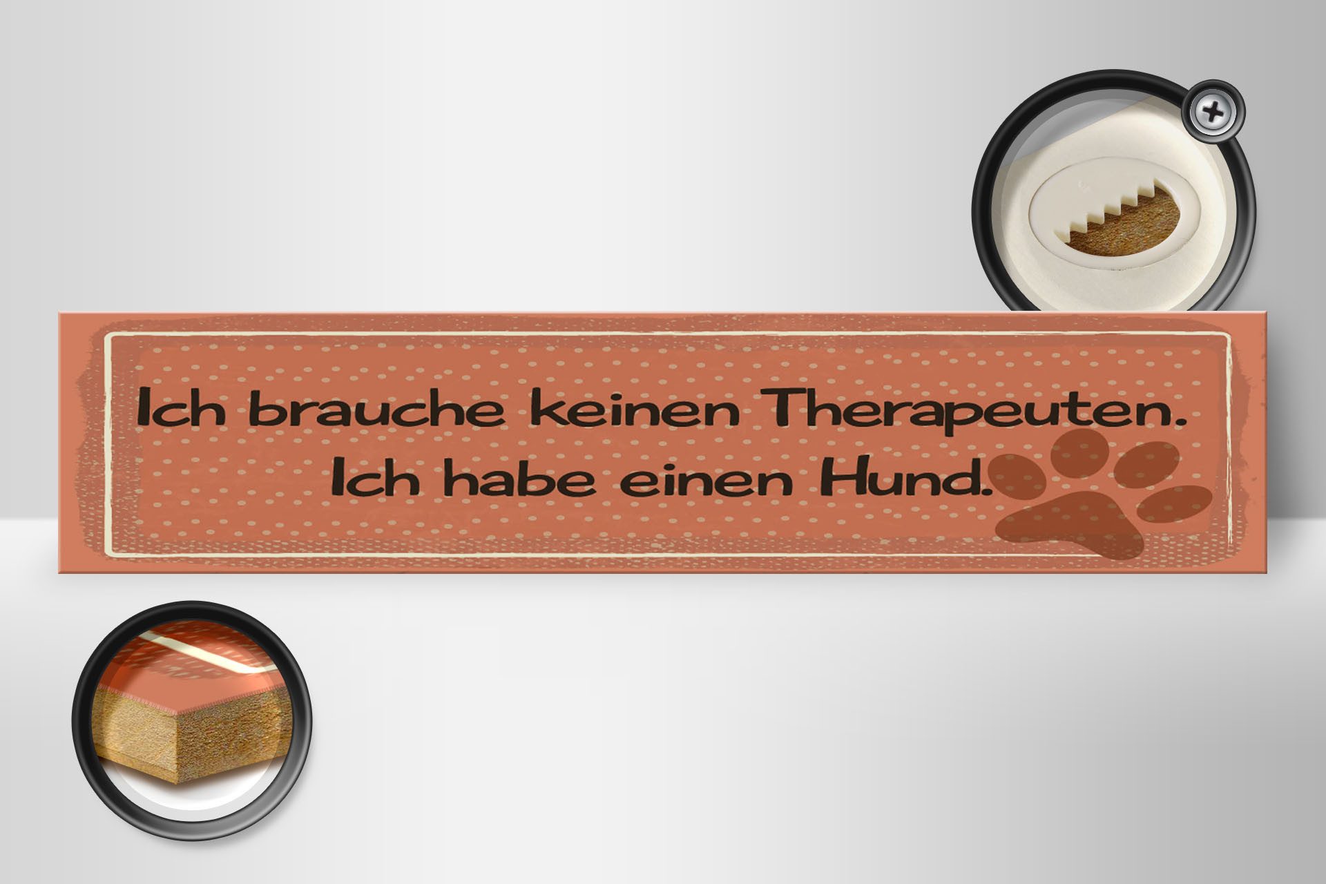 Femer GmbH Holzbild Spruch 46x10 cm Brauche keinen Therapeuten, (1 St), Glatte Holzfaserplatte (MDF), vorn beschichtet
