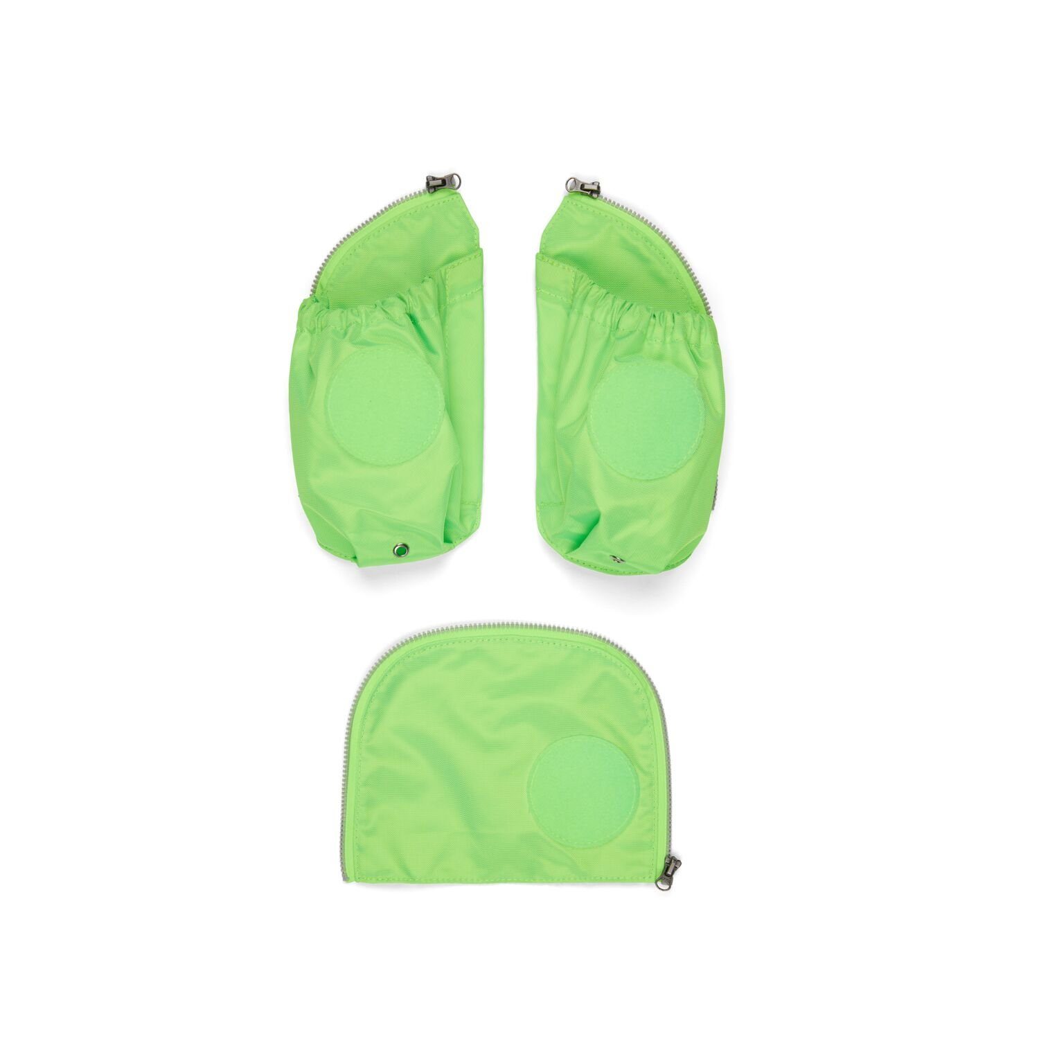 ergobag Schulranzen Fluo Seitentaschen Zip-Set Grün (3-teilig), Sichtbarkeit, reflektiert