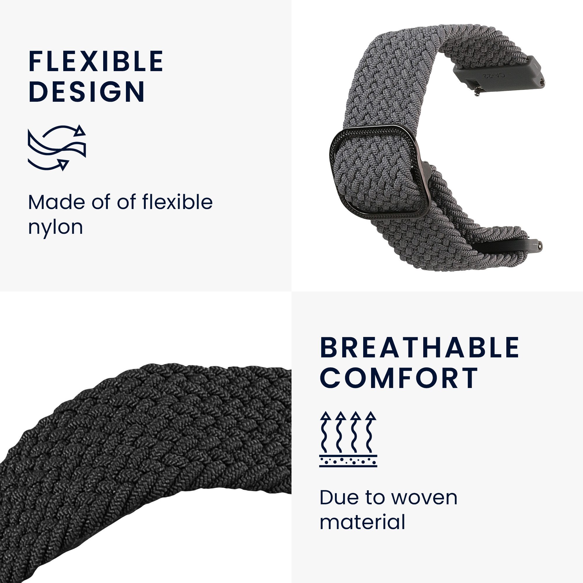 kwmobile Smartwatch-Armband 2x Uhrenarmband für 22mm Amazfit Bip 6 / Bip 5 Unity / Bip 5 / GTS 3, Fitnesstracker Band Set aus Nylon - Ersatzarmband Smartwatch