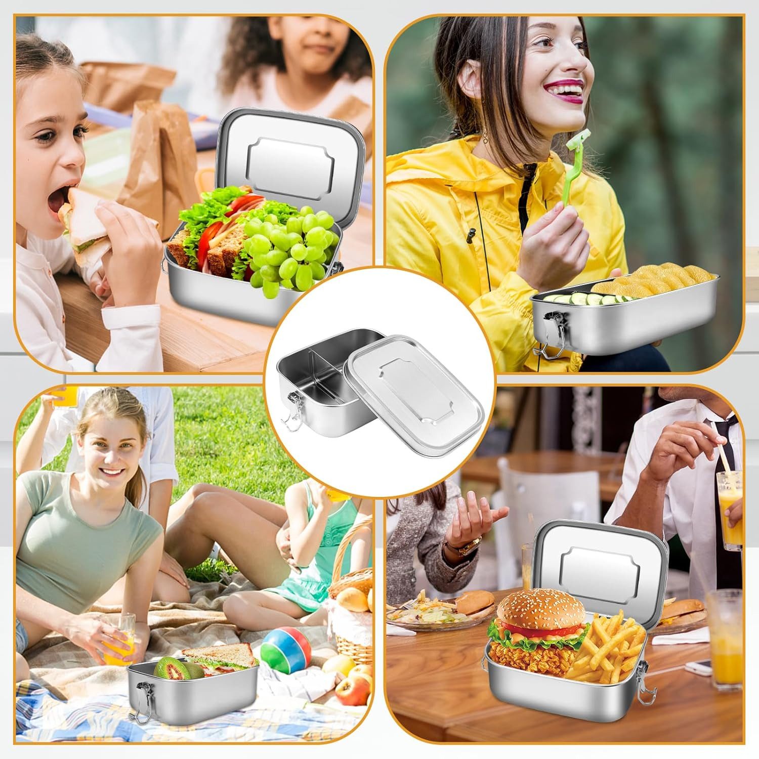 TABLECULT Edelstahl Brotdose 800 Ml – Mit Flexiblem Trennfach & Besteckband, Auslaufsicher, Plastikfrei, Spülmaschinenfest