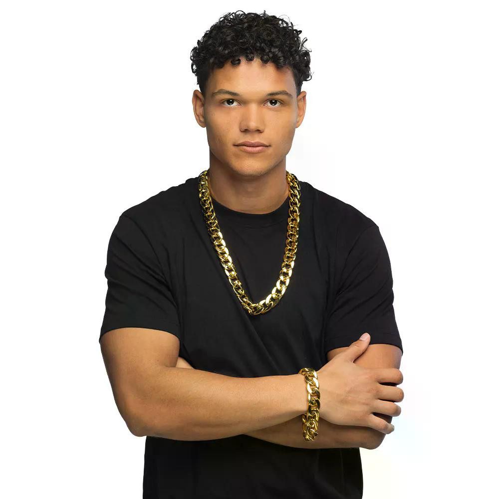 Boland Kostüm Halskette Pimp goldfarben glänzende Rapper-Kette für Party Kostüm, Perfekt für Rapper- und Hip-Hop-Kostüme