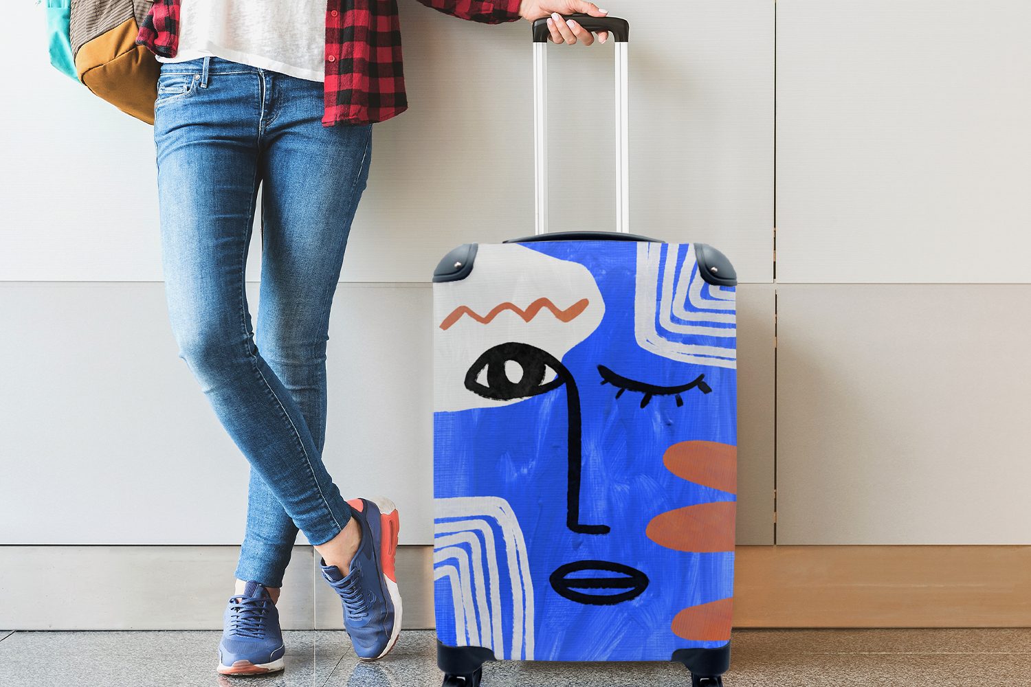 Ferien, Reisetasche Abstrakt - Rollen, 4 Reisekoffer Handgepäckkoffer Handgepäck Trolley, mit rollen, Blau, MuchoWow Gesicht für -