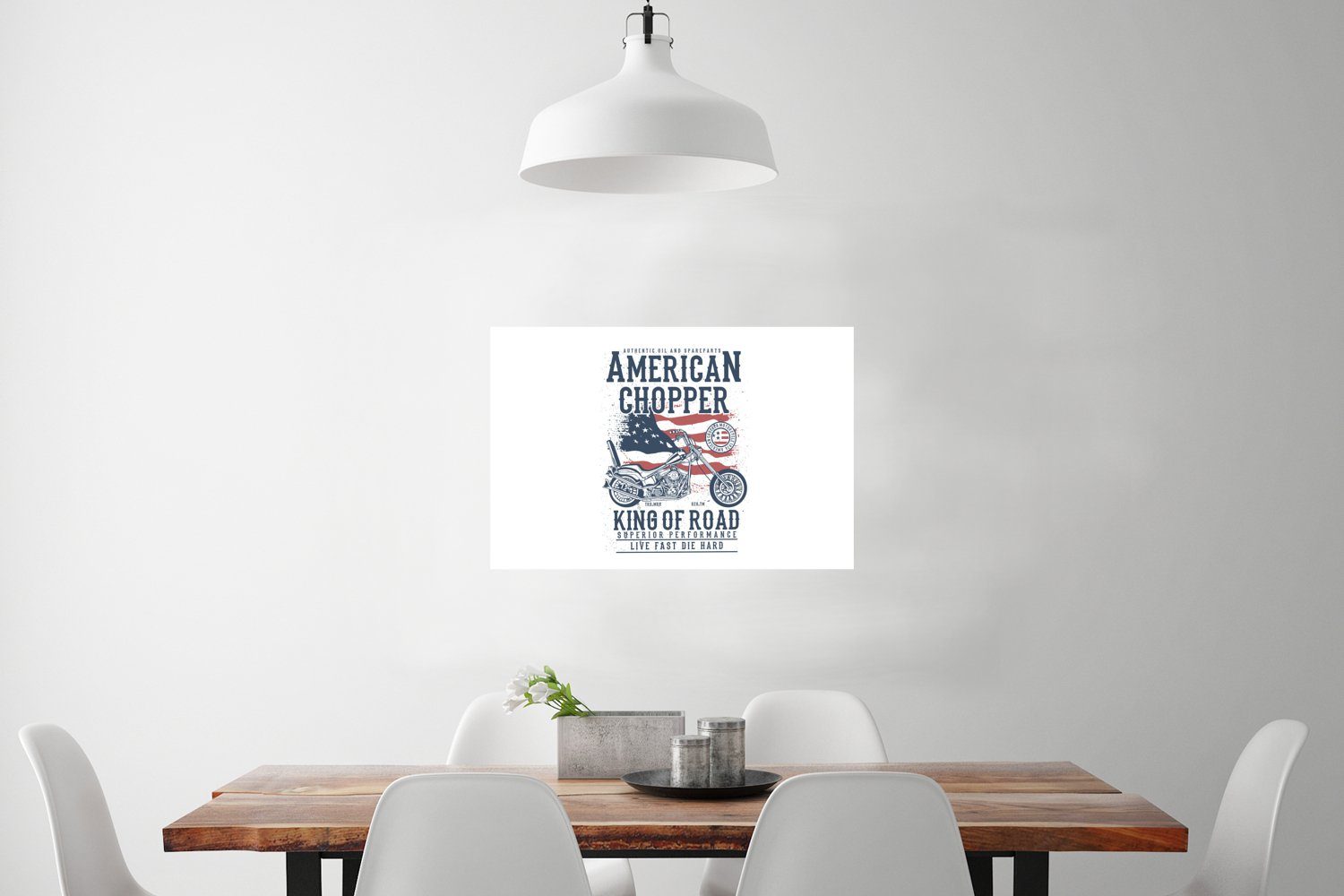 MuchoWow Poster Mancave - Motorrad - Vintage - Amerika - Flagge, (1 St), Poster, Wandbild, Wandposter für Wohnzimmer, Ohne Rahmen
