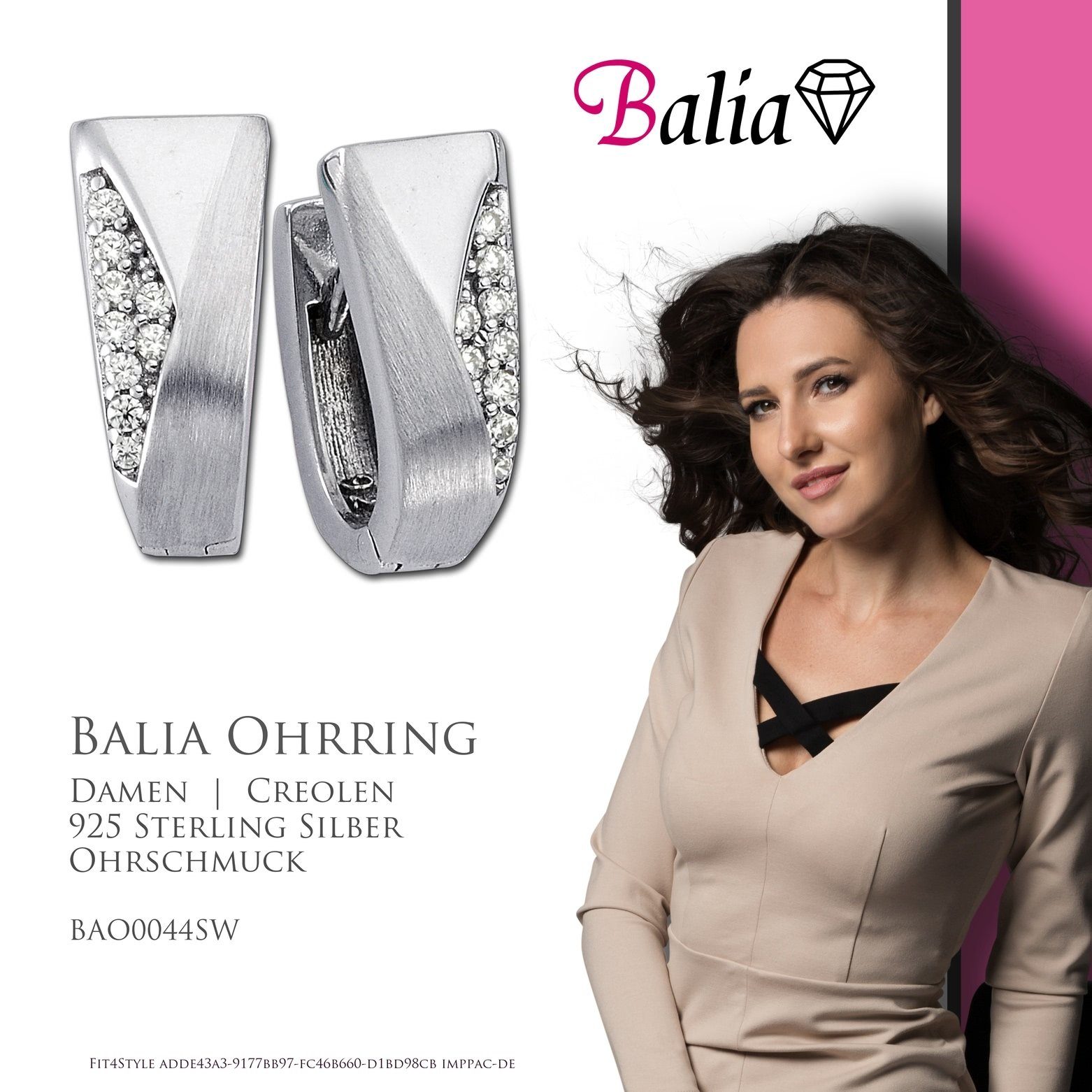 Balia Paar Creolen Balia Damen 925 Silber silber Farbe: Sterling 925 (Creolen), weiß, Damen Sterling Creolen Creolen Dreiecke aus Silber