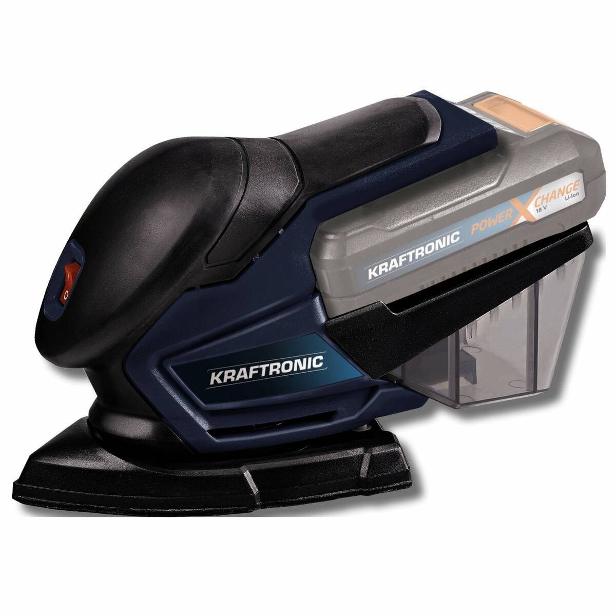 KRAFTRONIC Akku-Multischleifer KT-ES 18 Li Solo, (Sologerät, Ohne Akku und Ladegerät), Klett,PXC,Softgrip,Staubabsaugung,150x150x100