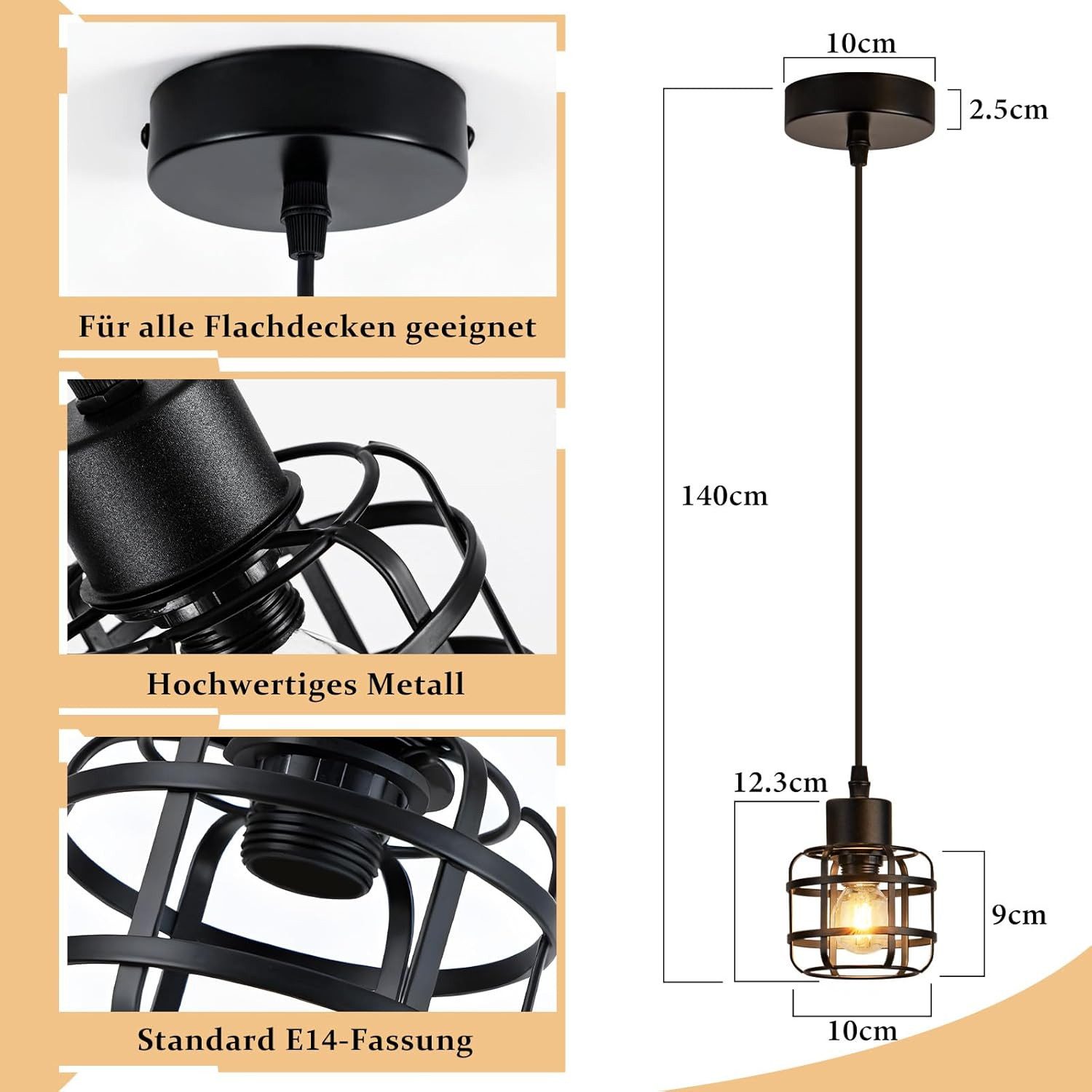 Nettlife Pendelleuchte Vintage schwarz Hängelampe industrielle 1/3-flammig rund E14, Höhenverstellbar, ohne Leuchtmittel, für Esstisch, Kücheninsel, Bars, Cafés und Restaurants