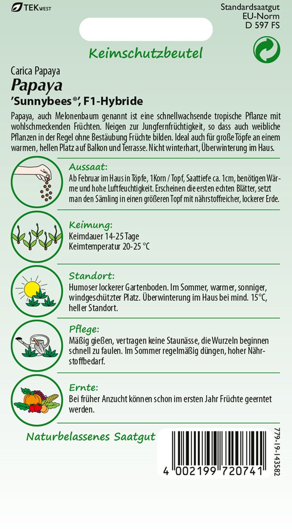 SAMEN PFANN Gemüsesamen Papaya, Sunnybees® F1 - Melonen-Samen Saatgut Samen, Carica Papaya – Bild 2 von 2
