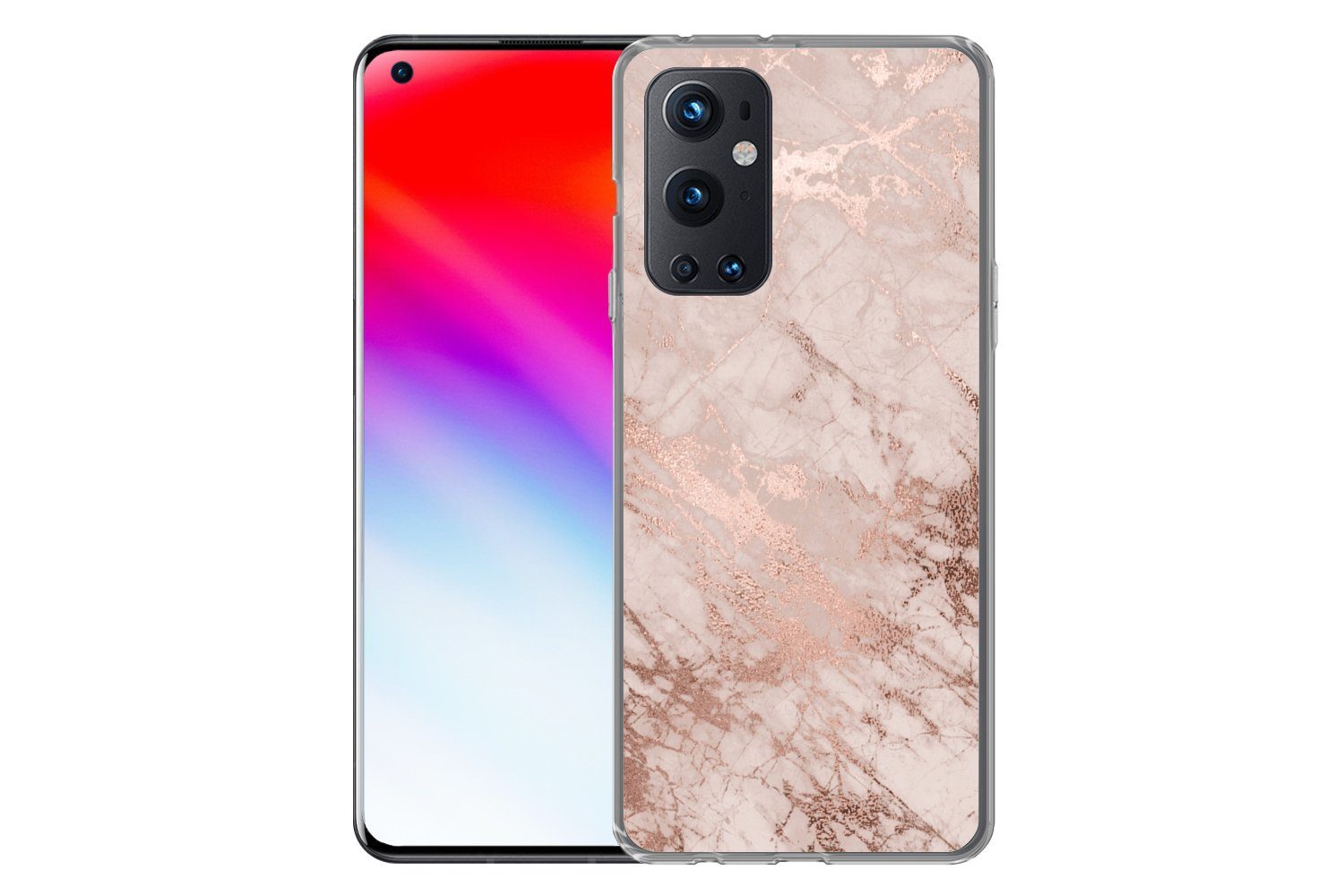 MuchoWow Handyhülle für OnePlus 9 Pro Marmor - Rosa - Luxus - Marmoroptik - Glitzer - Desi, Phone Case, Silikon, Schutzhülle Dünn