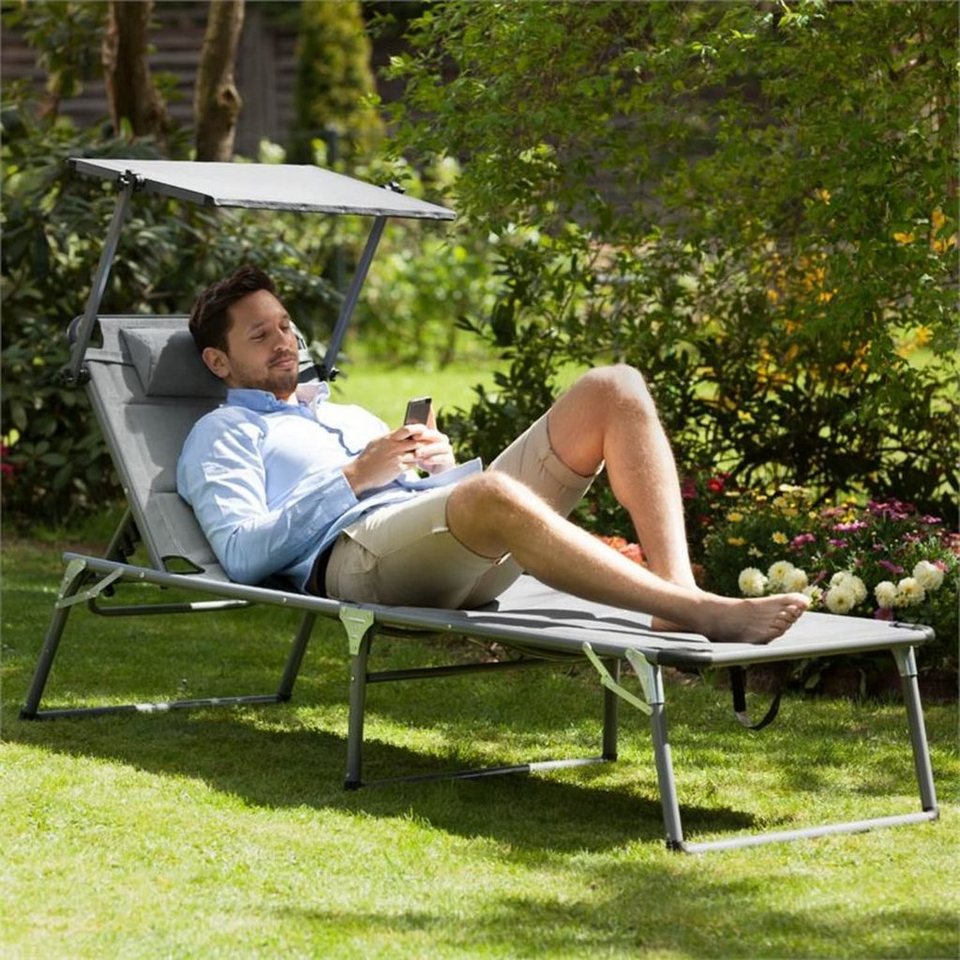 blumfeldt Gartenliege Amalfi Noble Gray Gartenliege, verstellbare  Sonnenblende und Rückenlehne