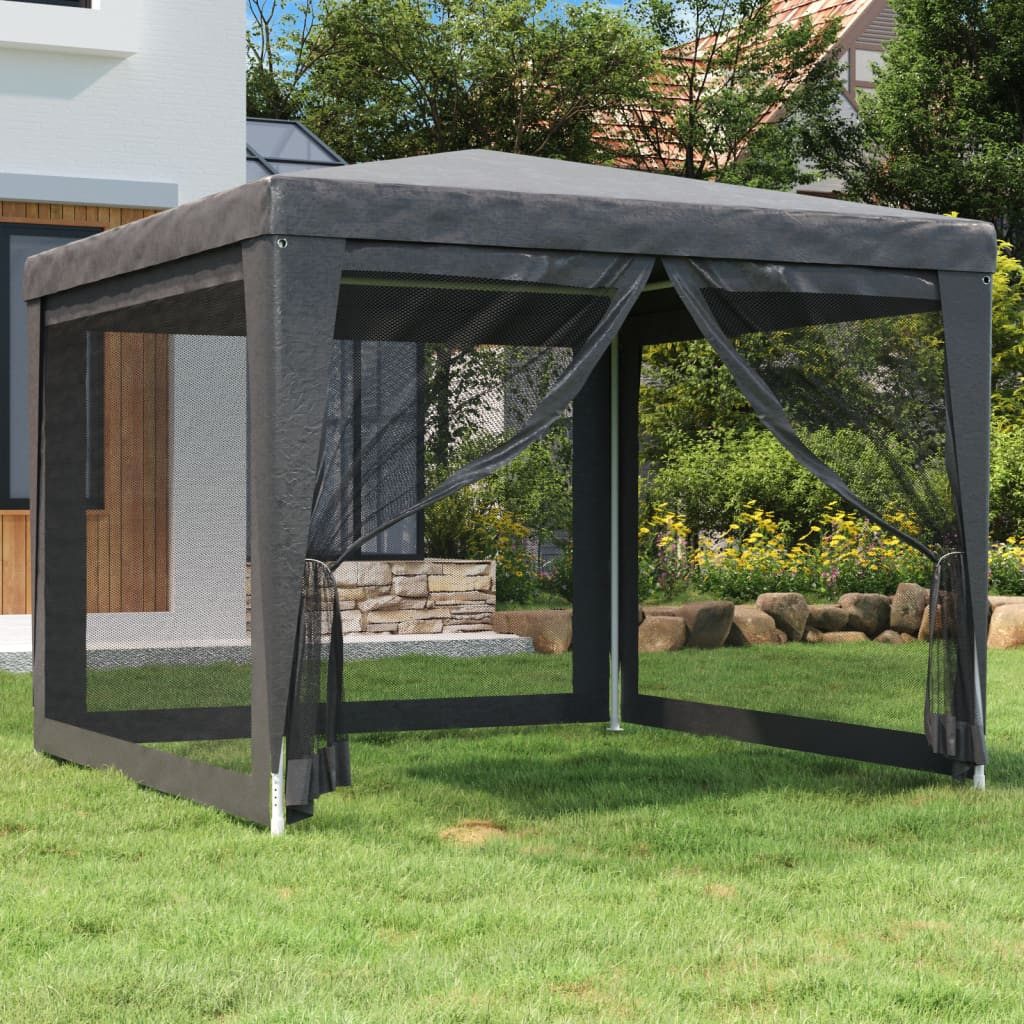 furnicato Partyzelt 300x300x246 cm Anthrazit mit wasserfestem HDPE und, UV-beständiger Pavillon mit Mesh-Seitenwänden und Reißverschluss