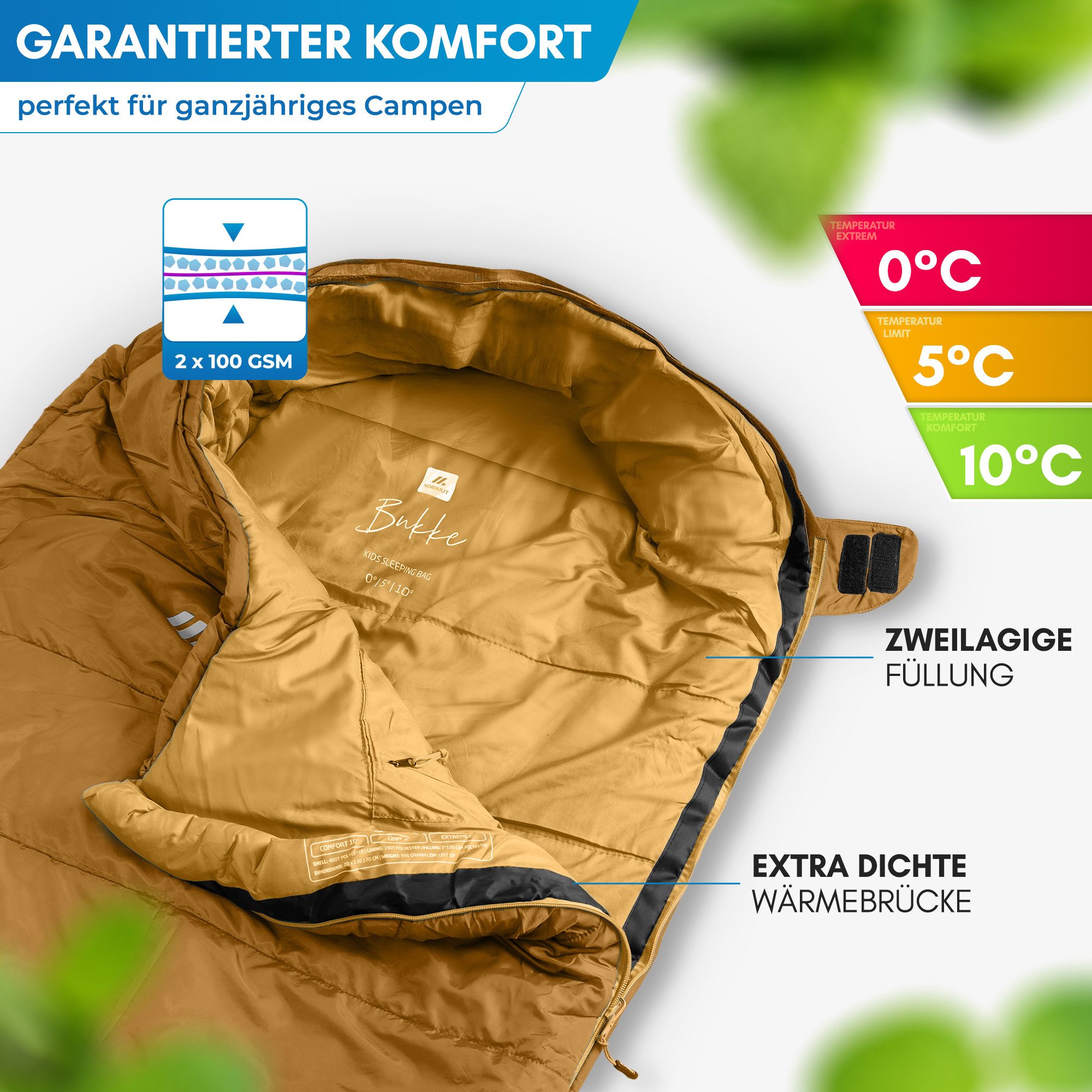 Nordmut Mumienschlafsack für Kinder mitwachsend, 3 Jahreszeiten, Camping Outdoor, leicht, warm (Spar-Set, 1 tlg., Nordmut Bukke + Kompressionsbeutel + Sticker), – Bild 4 von 5