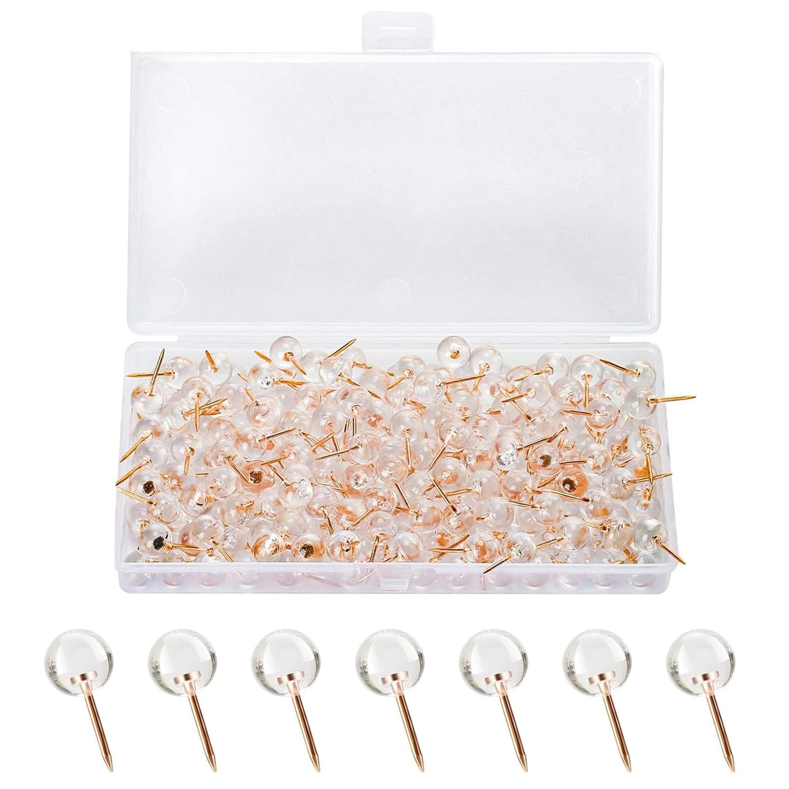 FOUORTUNATE-BEE Pinnnadel 100 Transparente Reißzwecken mit Box, Pinnwandnadeln Klar Set, Für Büro, Schule, Zuhause, Fotos, Karten und Notizwände