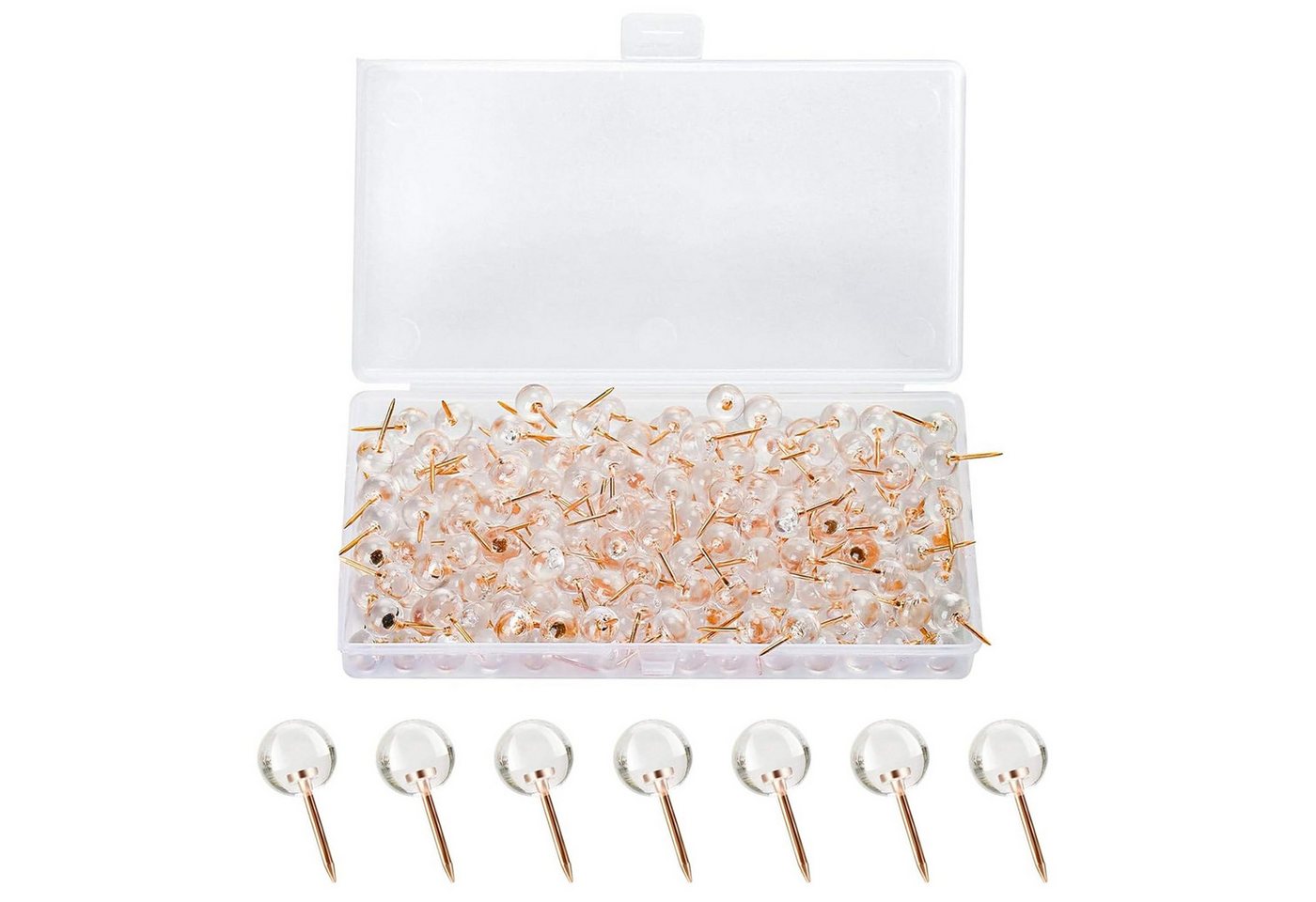 FOUORTUNATE-BEE Pinnnadel 100 Transparente Reißzwecken mit Box, Pinnwandnadeln Klar Set, Für Büro, Schule, Zuhause, Fotos, Karten und Notizwände