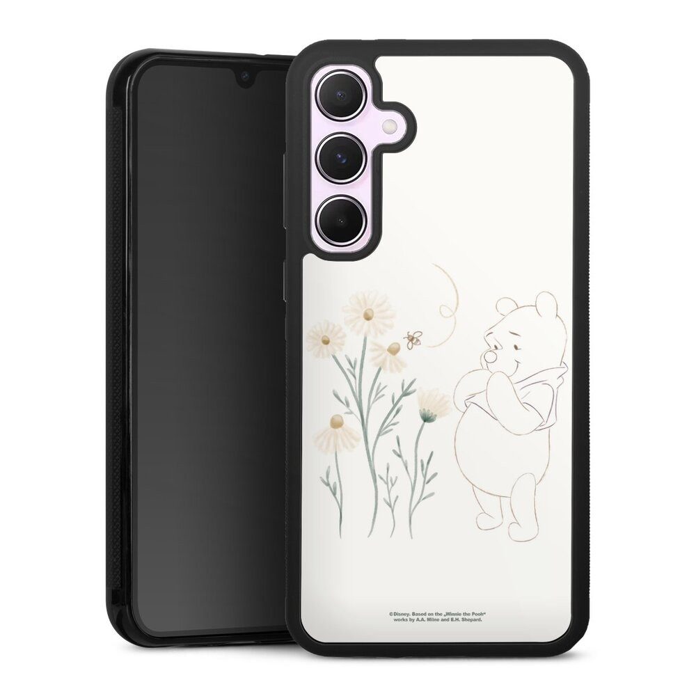 DeinDesign Handyhülle Winnie Puuh Disney Biene Winnie Pooh Looks at Daisies, Samsung Galaxy A55 5G Gallery Case Glas Hülle