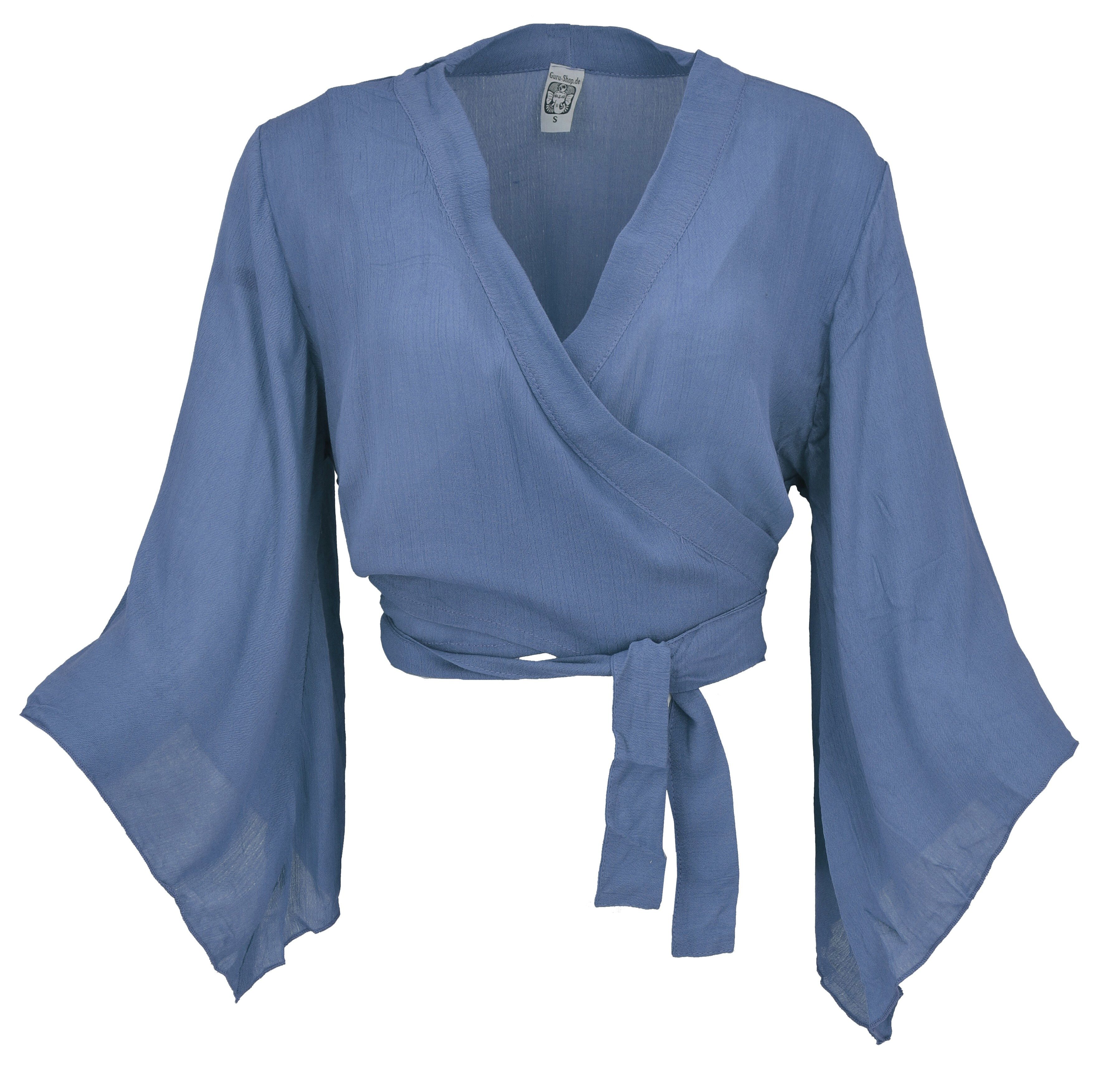 Guru-Shop Longbluse Kurztop, Boho Blusentop, Wickeltop, Wickelbluse.. alternative Bekleidung