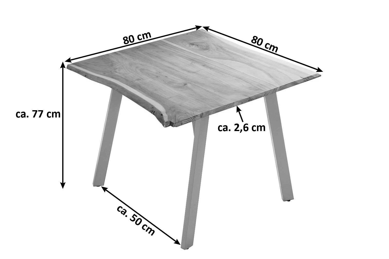 SAM® Essgruppe Baumkante, Metallbeine + Akazienholz, silber Gadwal, naturfarben, Stühle 2