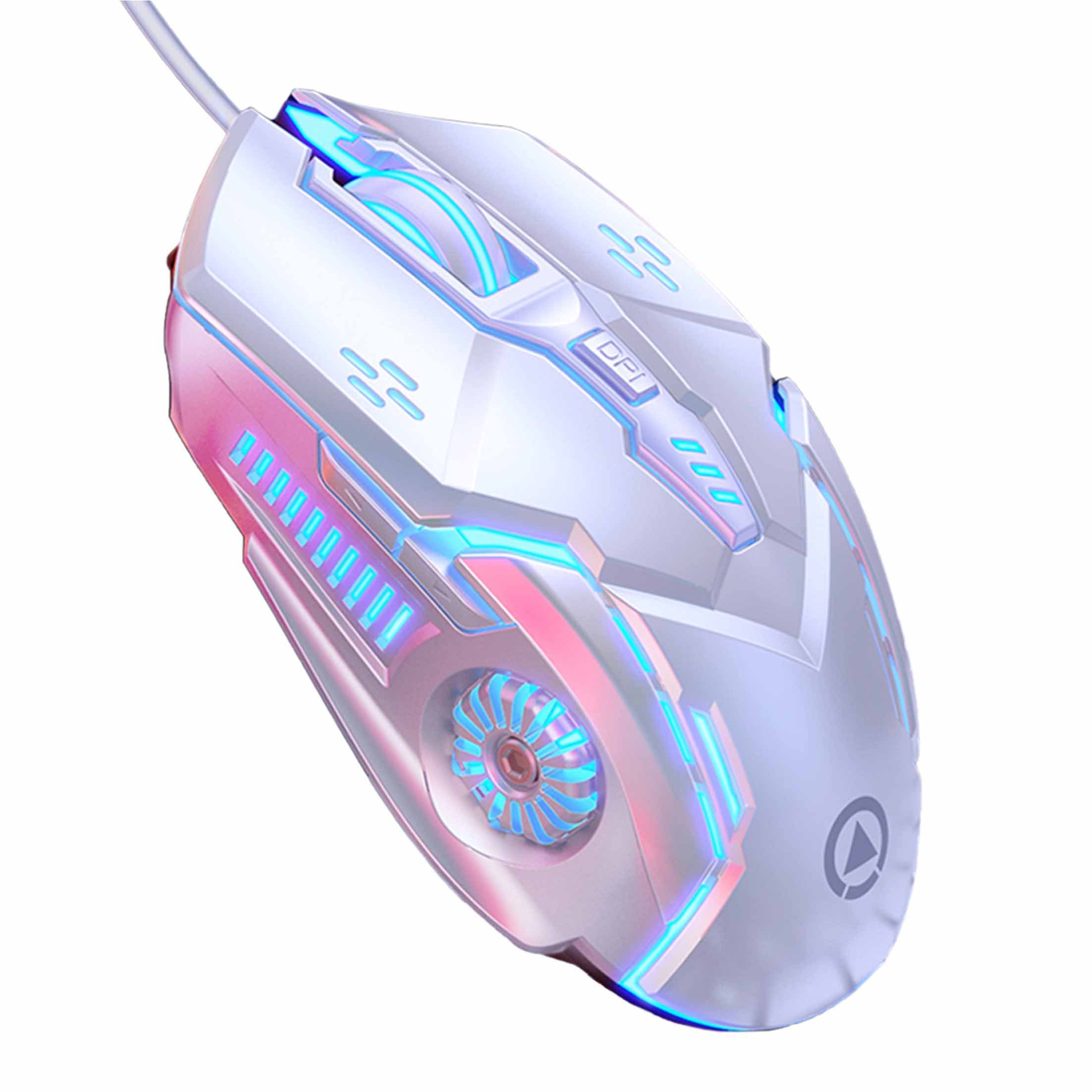 KINSI Hohe Präzision Gaming-Maus, Mechanische Maus, kabelgebundene, 6-Tasten Gaming-Maus (kabelgebunden, 7-farbig beleuchtete mechanische Gaming-Maus, stumm/stumm)