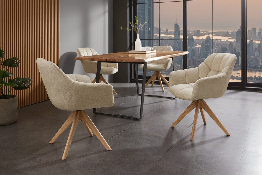 riess-ambiente Polsterstuhl PAPILLON beige/natur - Samt, Eiche, Auto-Return-Funktion, Armlehnen (Einzelartikel, 1 St), mit 180° Drehfunktion und Autoreturn – ideal für elegante Esszimmer