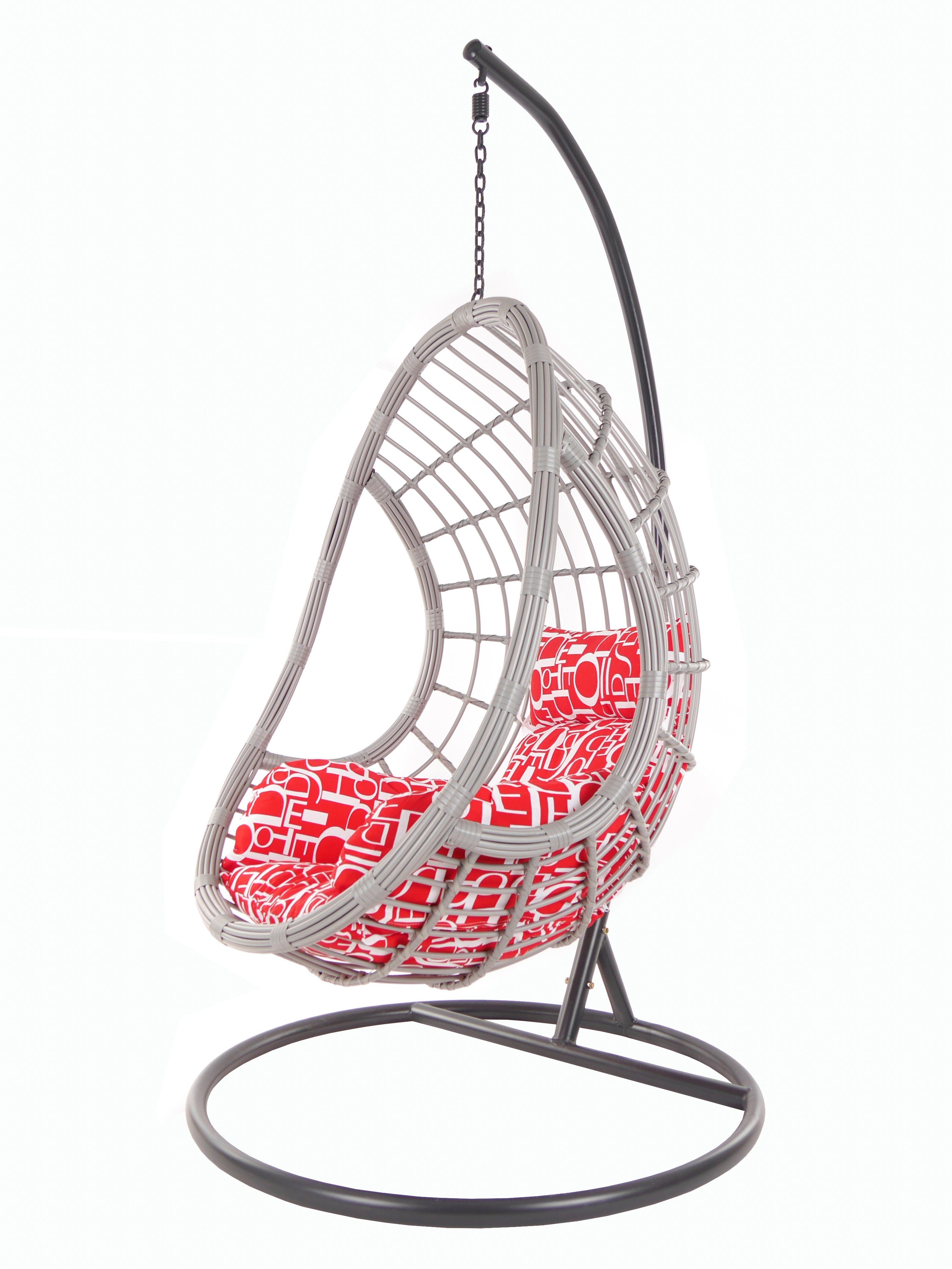 KIDEO Hängesessel PALMANOVA lightgrey, Swing Chair, Loungemöbel, Hängesessel mit Gestell und Kissen buchstabenmuster (3100 red letter)