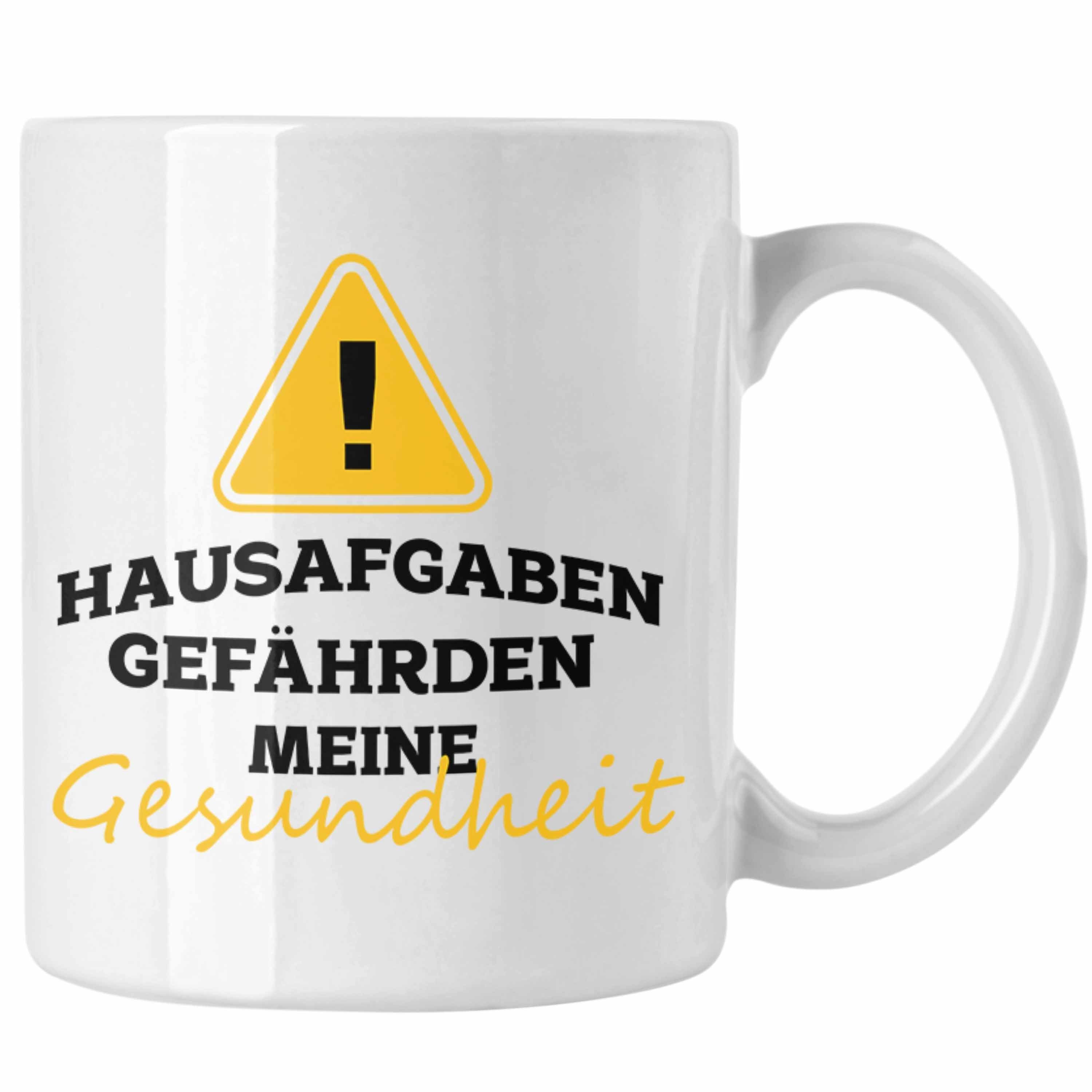 Trendation Tasse Lustige Tasse "Hausaufgaben gefährden meine Gesundheit" Geschenk für S Weiss