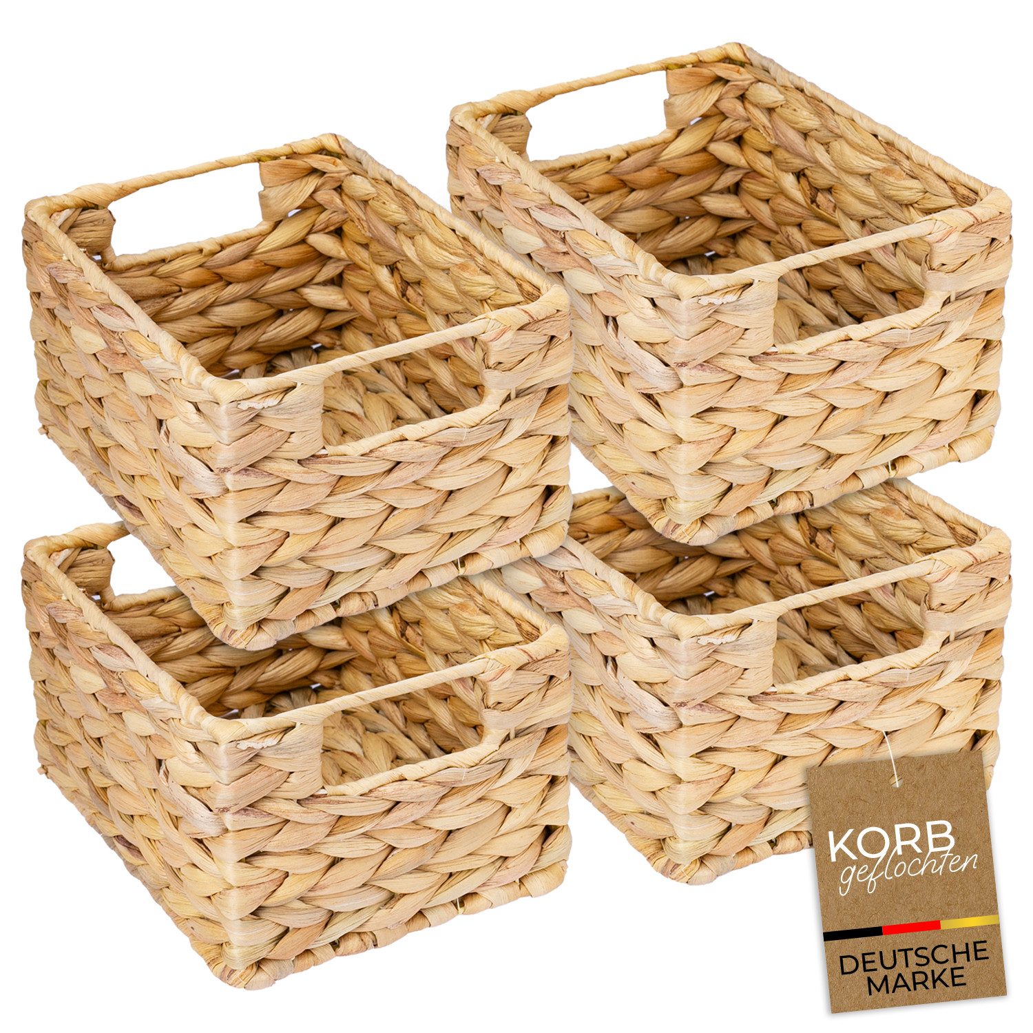 HMF Aufbewahrungskorb Aufbewahrungskorb geflochten aus Wasserhyazinthe, Korb mit (4 St., 4er Set), mit Tragegriffen für Badezimmer Küche und Wohnbereich, 22 x 17 x 12 cm
