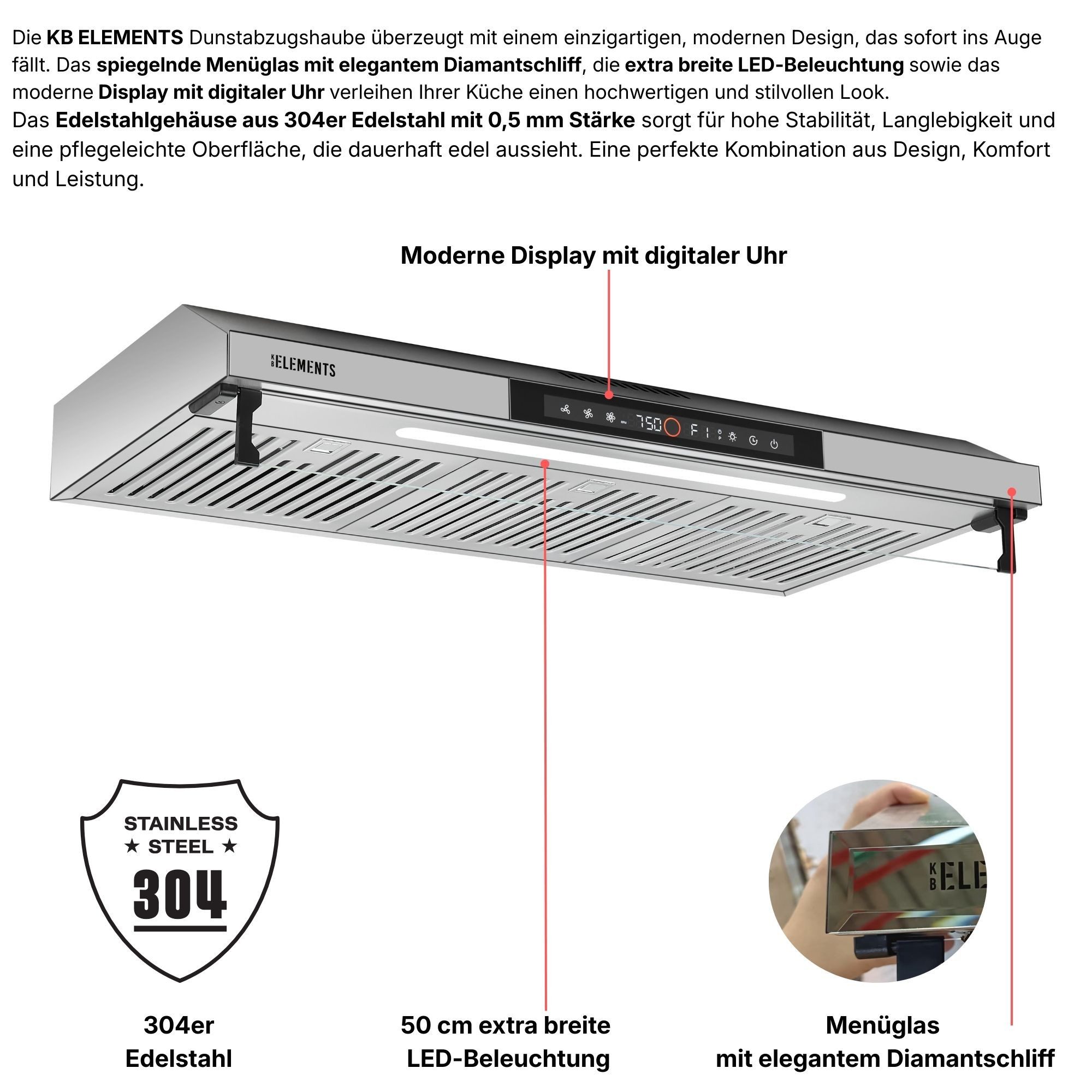 KB Elements Unterbauhaube Doppelter motor 2 x 80 Watt, 650 m³/h Absaugleistung Doppelter motor 2 x 80 Watt, 650 m³/h Absaugleistung, Doppelter motor, Touch / Gestensteuerung