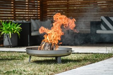 Czaja Feuerschale Feuerschale mit Flammlachsbrett 2er Set - Feuerschale Bonn 80 cm mit Flammlachs Brett aus Buche