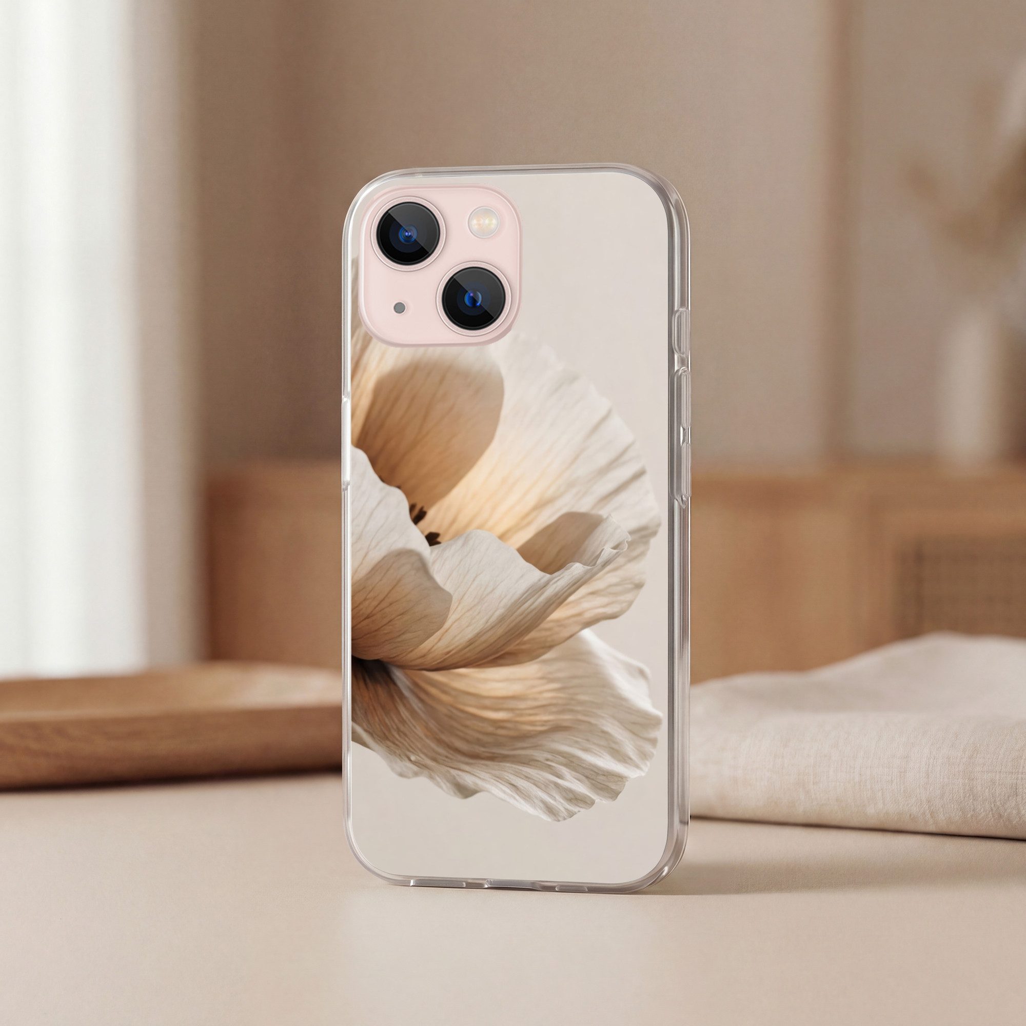 MuchoWow Handyhülle für Apple iPhone 13 Blume - Beige - Creme, Smartphone-Bumper, Print, Handy Schutzhülle Dünn