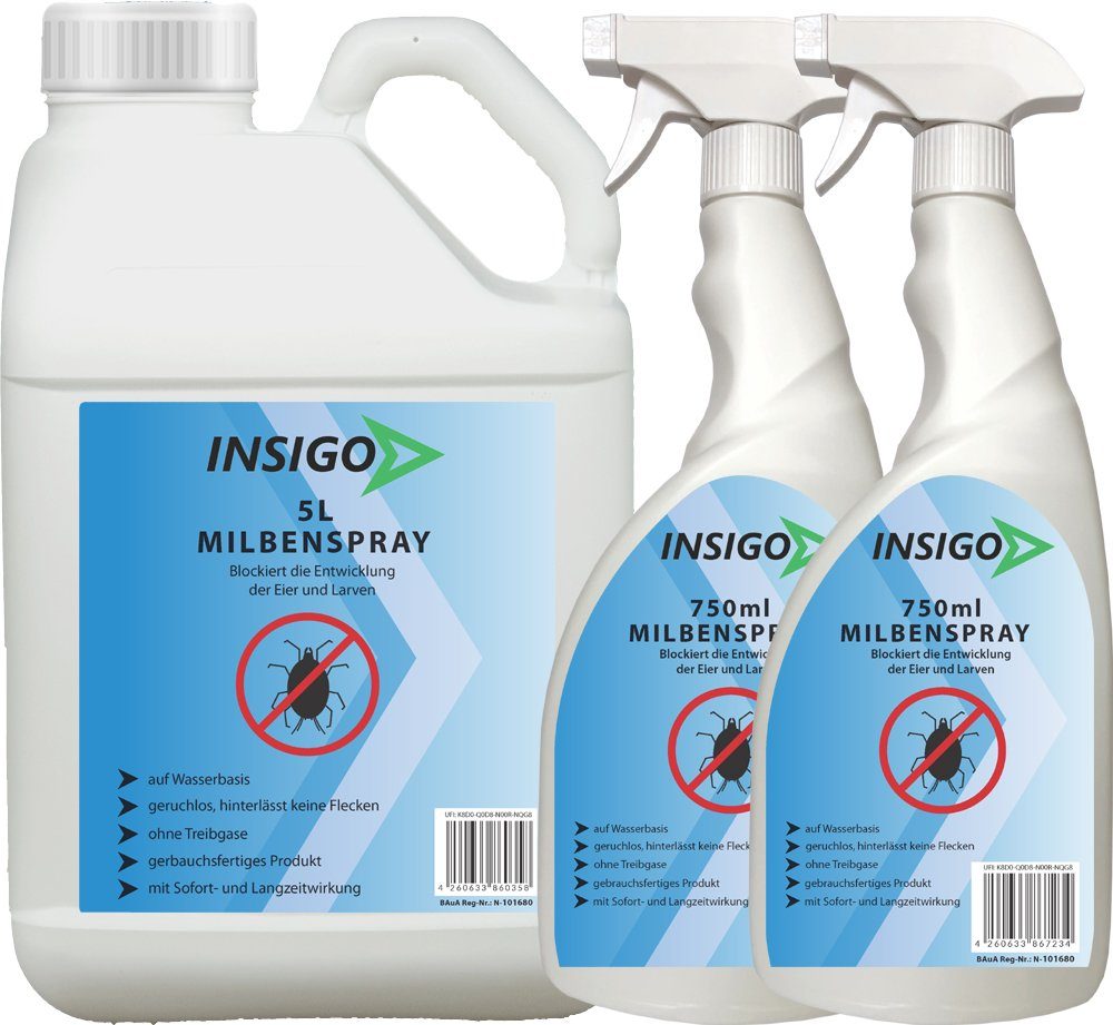 INSIGO Insektenspray Anti Milben-Spray geruchsarm, Ungezieferspray, nicht, Langzeitwirkung mit auf 6.5 Milben-Mittel / brennt ätzt l, Wasserbasis