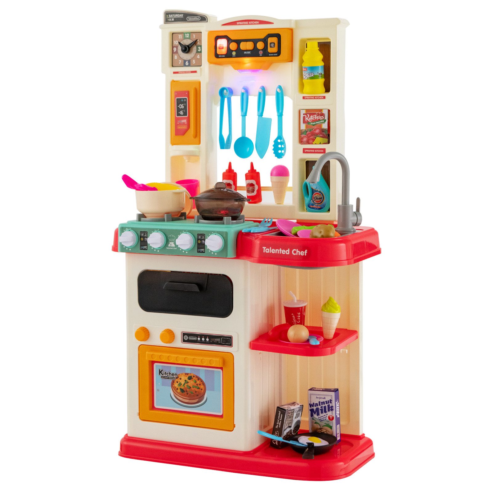 COSTWAY Spielküche Kinderküche, mit Lichter, Musik & Zubehör