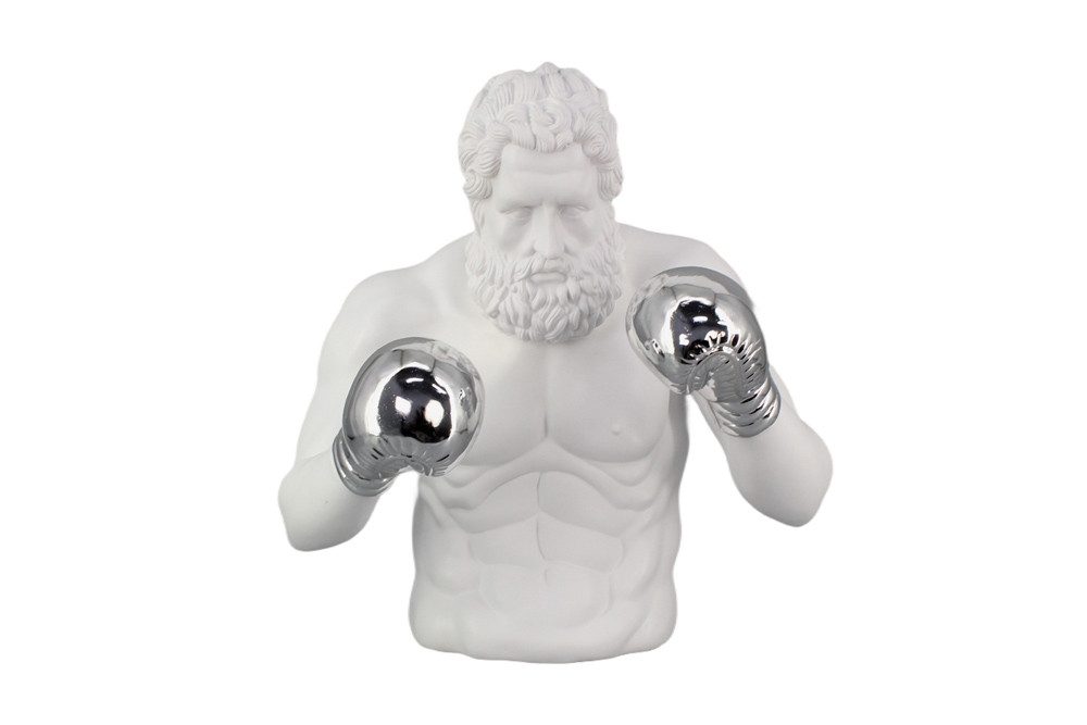 riess-ambiente Dekofigur BOXER 50cm weiß/silber - Skulptur, einzigartig, handgefertigt, urban (Einzelartikel, 1 St), Moderne Skulptur - ideal als dekorativer Akzent auf Sideboard & Regal