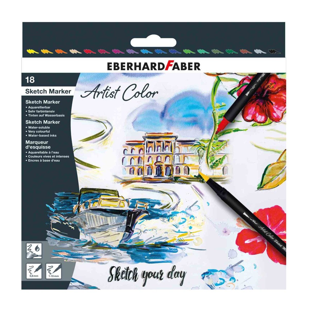 Depesche Künstlerstift EBERHARD FABER Marker Artist Color Sketch 18 Farben 18 Stück Blister