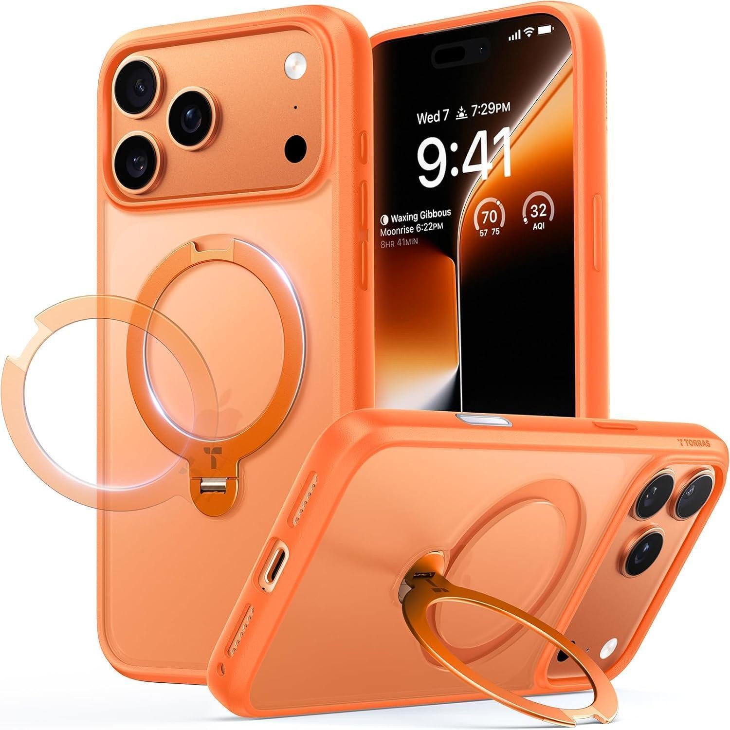 LuxusKollektion Smartphone-Hülle Handyhülle iPhone 17 Pro Max MagSafe Ständer iPhone 17 Pro Max Orange