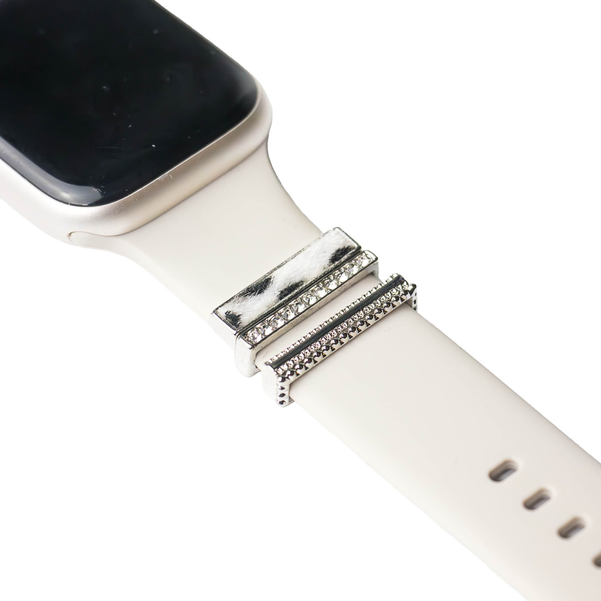 ARTVALL Smartwatch-Armband Apple Watch Charms Set 38/40/41mm & 42/44/45/49mm, trendige Watch Charms Kuhflecken Muster Silber