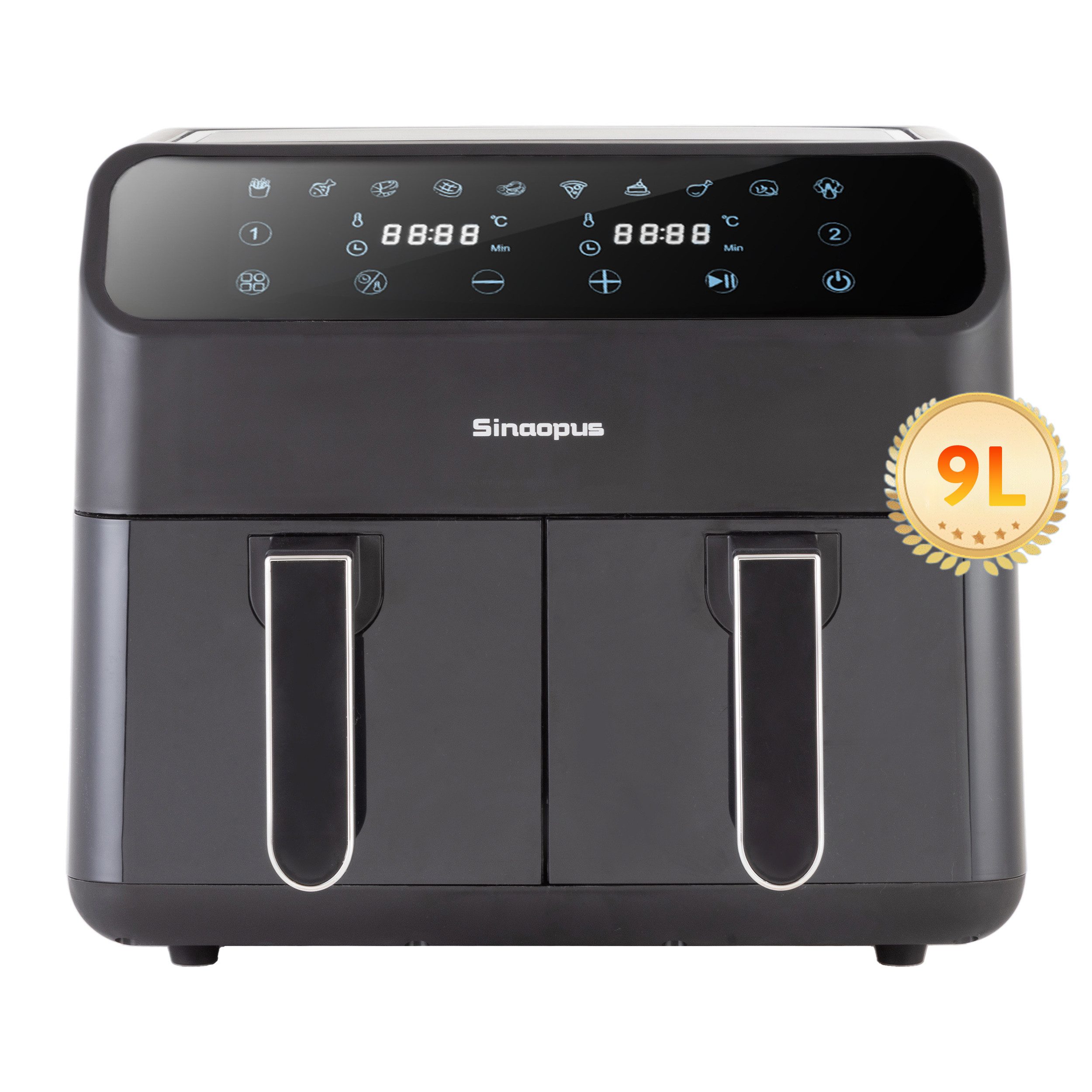Sinaopus Heißluftfritteuse 9L Fritteuse mit Sichtfenster, Heissluftfritteuse mit 10 Programmen, 2000,00 W, Airfryer mit zwei Zonen, doppelter Korb, einfache Reinigung