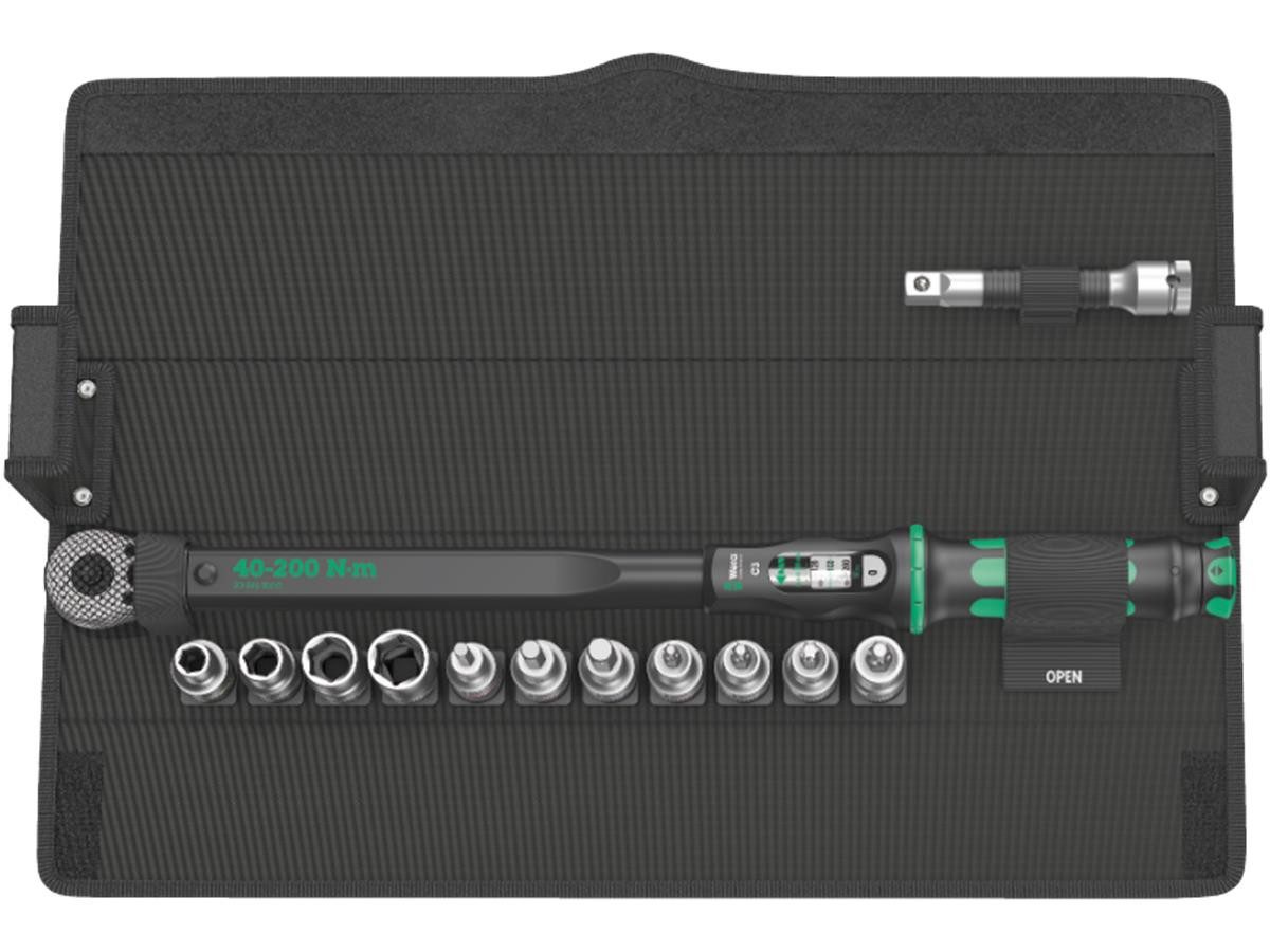 Wera Drehmomentschlüssel Wera Click-Torque C 3 Set 1 (Set, 13 St), 13-teilig, 40-200 Nm, 1/2"-Viekant, inkl. textiler Box