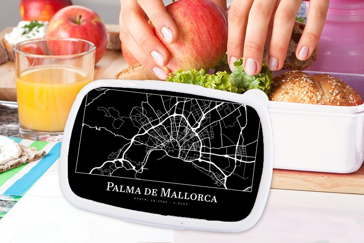 Kinder - - und Erwachsene, de Jungs Brotdose, (2-tlg), Karte für Palma Lunchbox Kunststoff, für Brotbox Karte, MuchoWow - und weiß Mallorca Mädchen Stadtplan