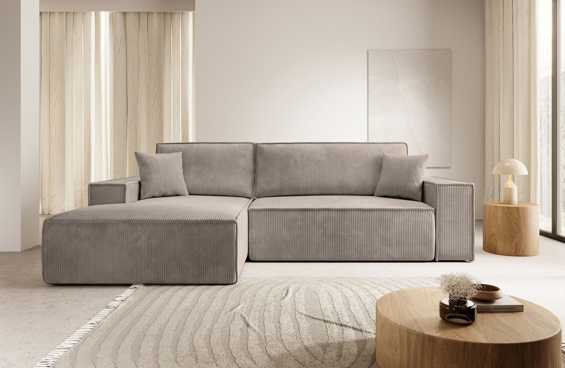 Selsey Ecksofa FARESE NEW, mit Schlaffunktion, Bettkasten und tierfreundlichem Cordbezug, 267 cm