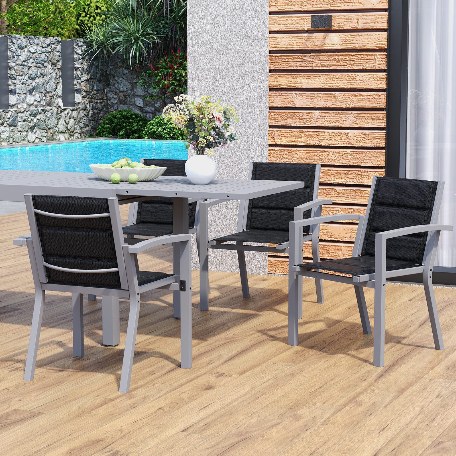 Furnicopia Gartenstuhl Stapelbar Gartenstühle Terrassenstühle mit Armlehnen, bis 160kg (4 St), Aluminiumgestell, Tecslin-Gewebe und schnell trocknende Polsterwa – Bild 3 von 4