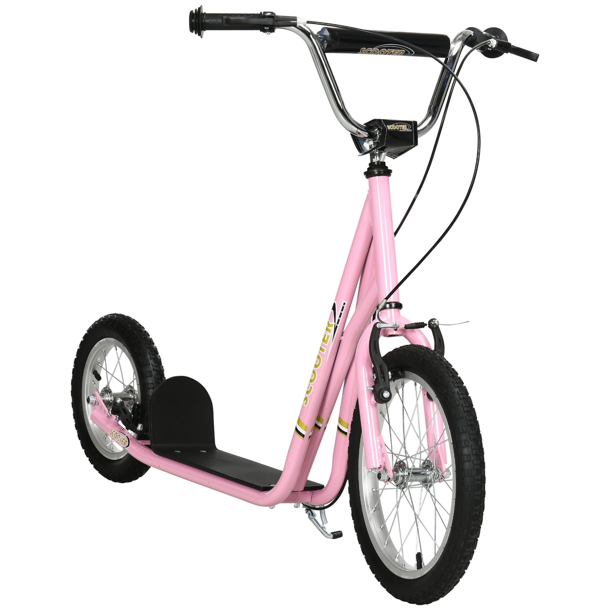 HOMCOM Scooter Kinderroller mit Bremsen Tretroller Cityroller Kinder Rosa, (1 tlg), L135 x B58 x H92-100 cm | Kinderroller