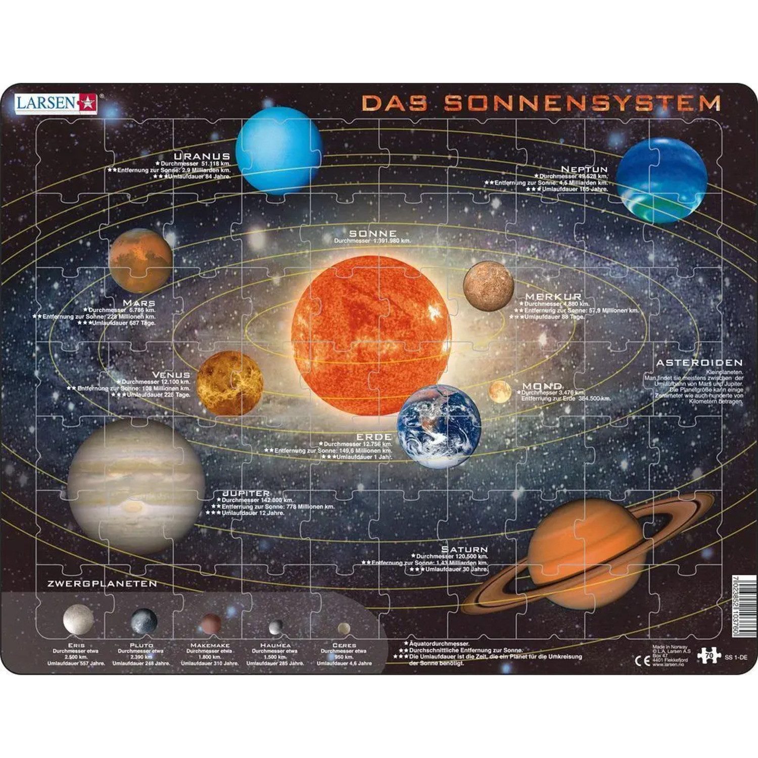 Media Verlag Puzzle Das Sonnensystem (Kinderpuzzle), 99 Puzzleteile