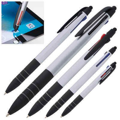 Livepac Office Kugelschreiber 10 Kugelschreiber 4in1 mit 3 Schreibfarben und Touchpen / Farbe: silbe