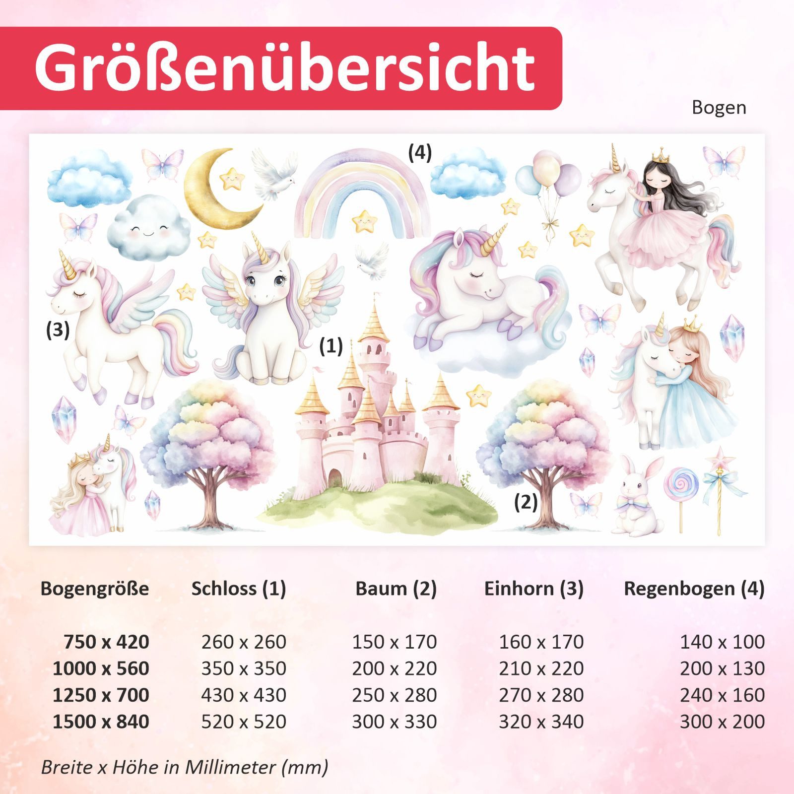 nikima Wandtattoo 273 Wandtattoo Einhorn Schloss Prinzessin