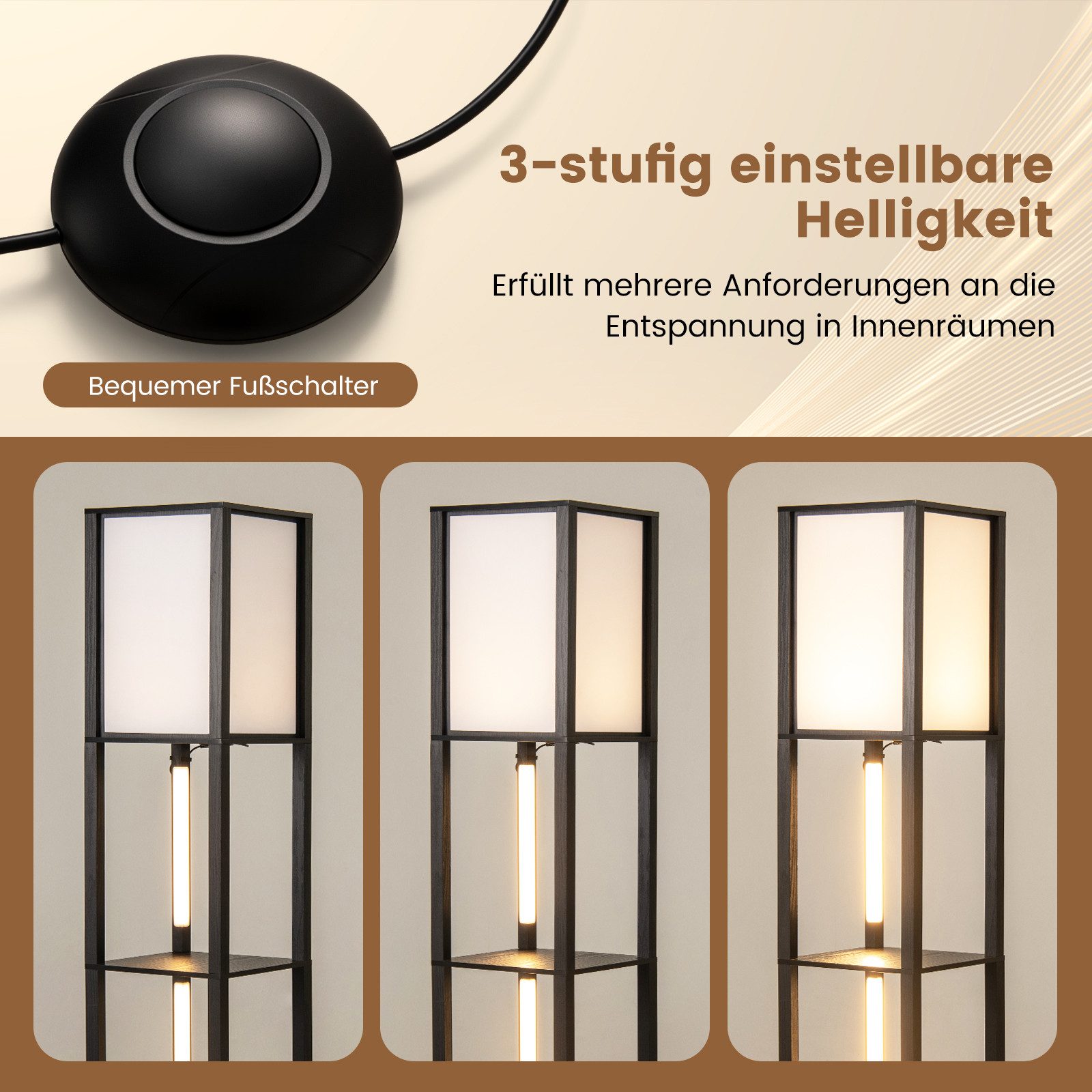 COSTWAY Stehlampe, mit 3-stufig einstellbaren LED-Streifen und Fußschalter