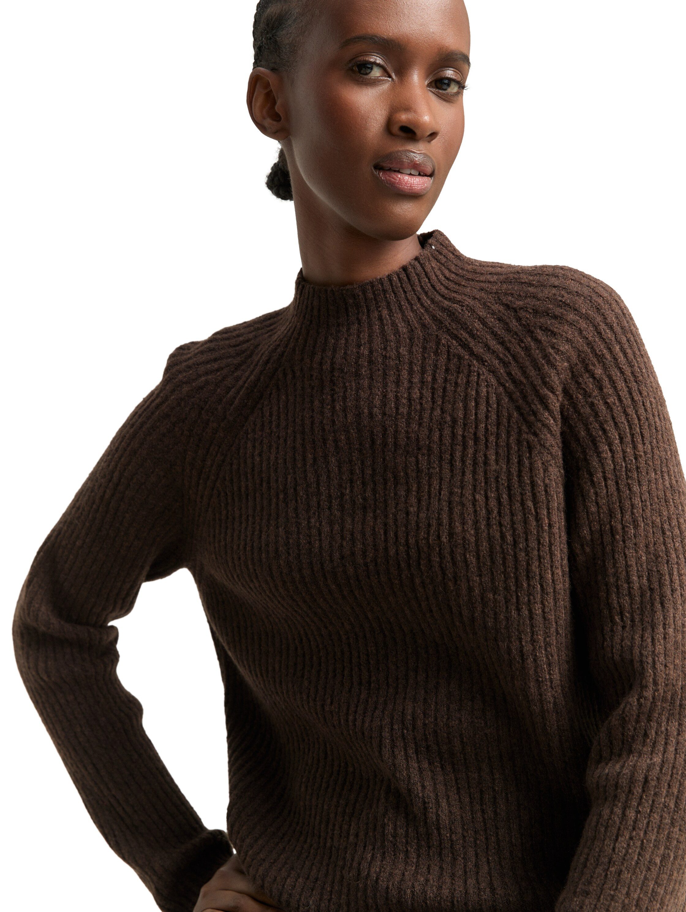 TOM TAILOR Denim V-Ausschnitt-Pullover mit Stehkragen
