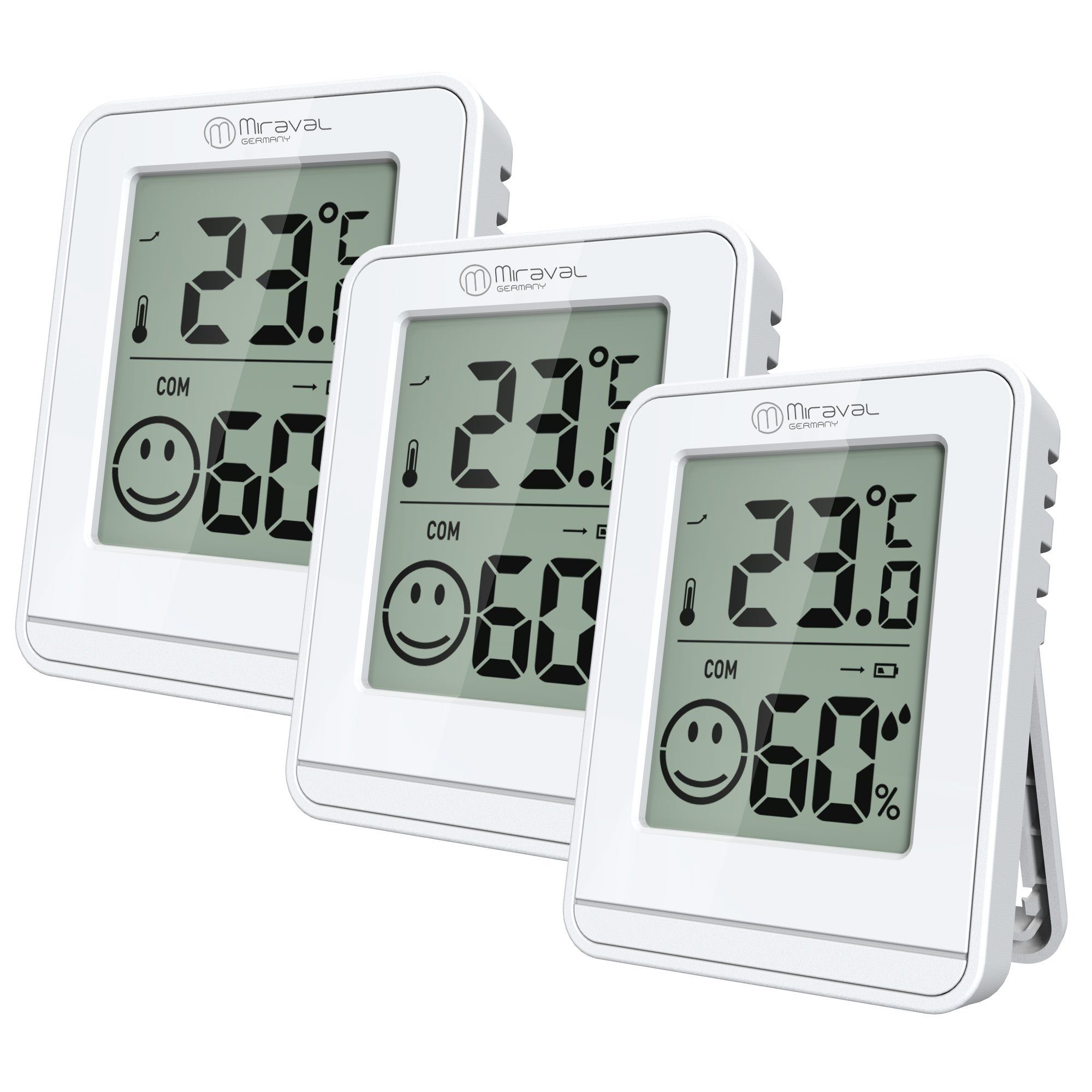Miraval Klimamesser 3x Mini Hygrometer Thermometer Set, (Inklusive Akku)