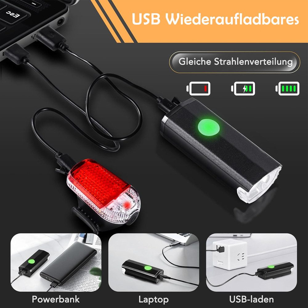 TUWENA Fahrradbeleuchtung LED Fahrradlicht Set, STVZO Zugelassen Fahrradbeleuchtung Fahrradlampe, USB-Aufladung Fahrrad Licht Bike Light mit Frontlichter und Rücklicht