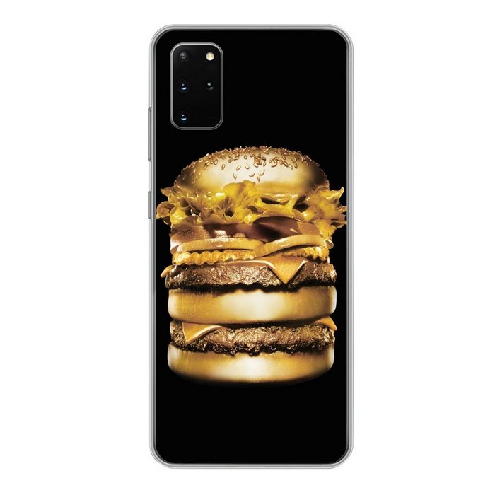MuchoWow Handyhülle Goldener Hamburger auf schwarzem Hintergrund. Phone Case Handyhülle Samsung Galaxy S20 Plus Silikon Schutzhülle