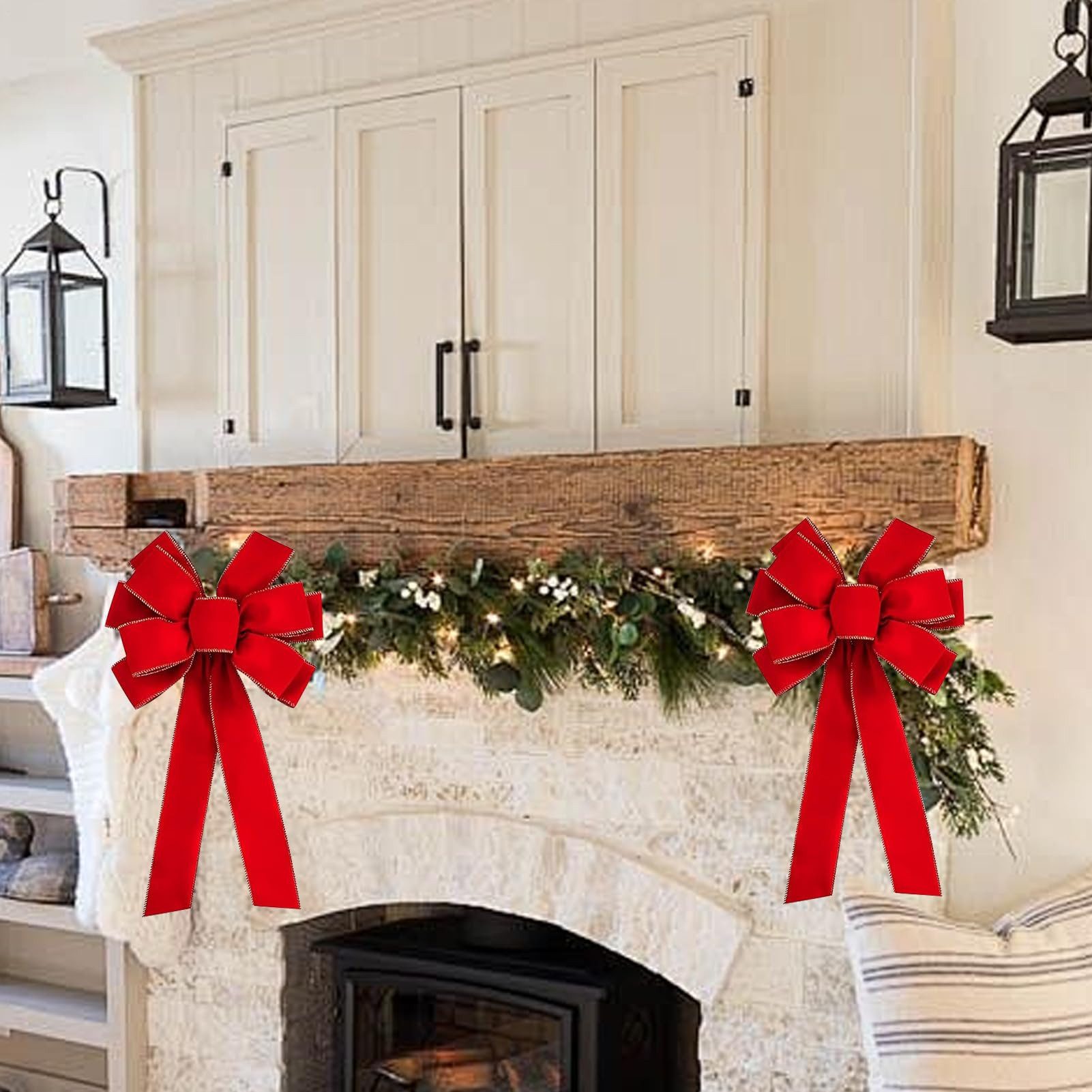 Coonoor Weihnachtsbaumschleife Geschenkschleife Groß, rote Schleifen als Weihnachtsbaumschmuck (10-tlg), für Weihnachten, Hauskranz, Zaun, Treppe, Geländer, Kamin